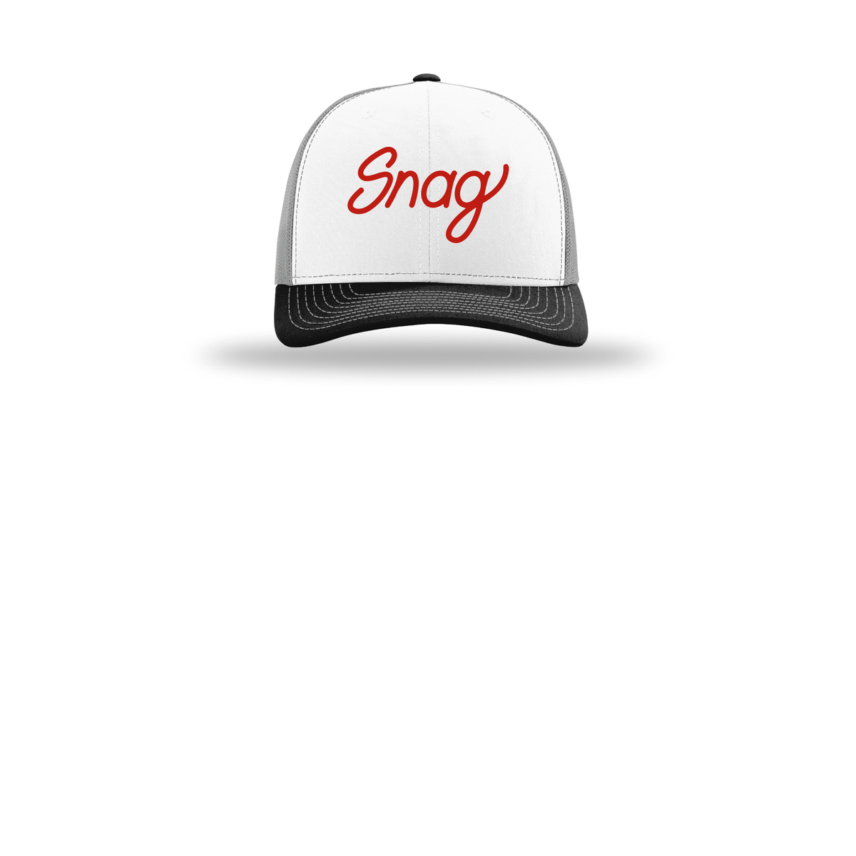 snagdelivery-richardson-trucker-cap-embroidery-capfront-R112-whitealuminumblack-flat-front
