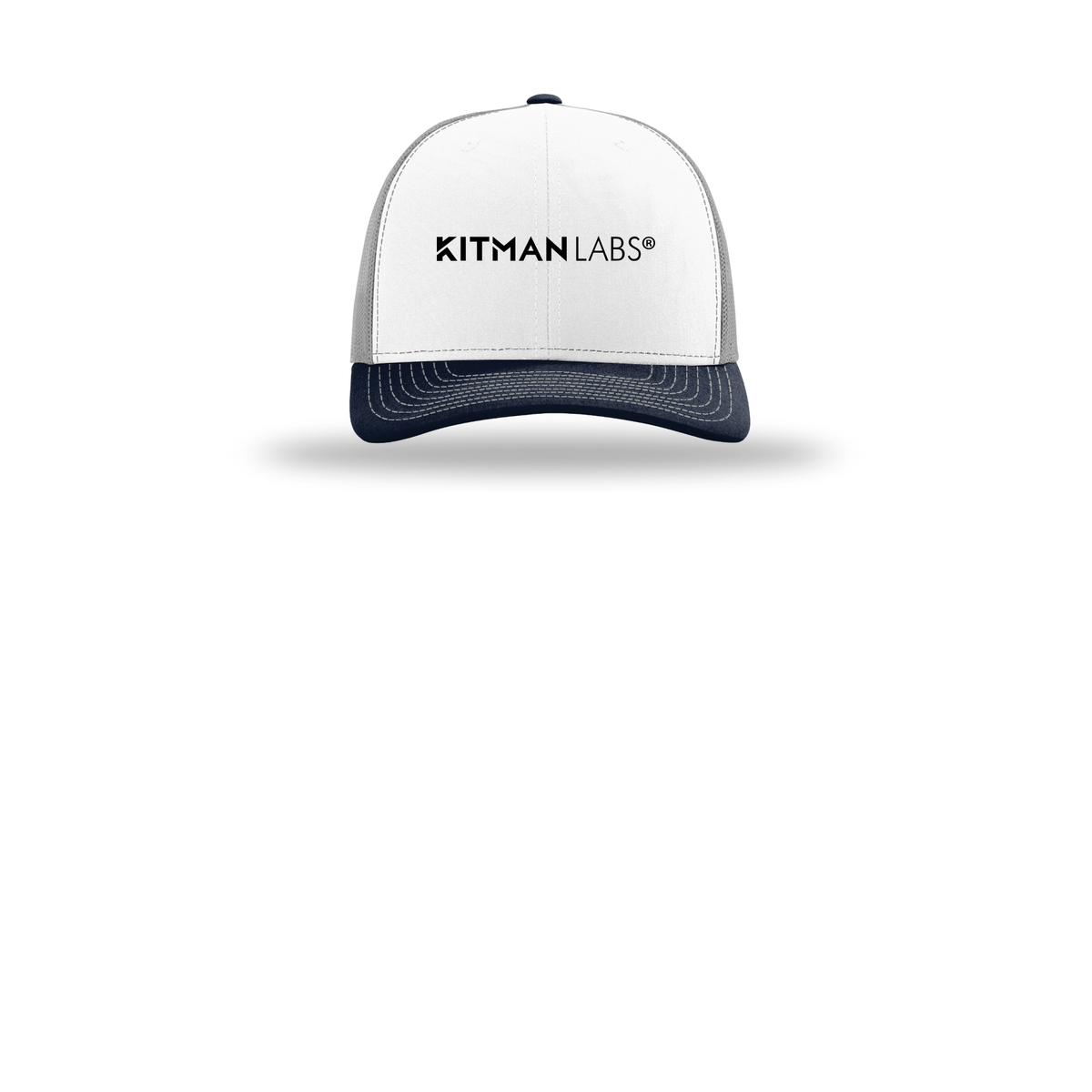 kitmanlabs-richardson-trucker-cap-embroidery-capfront-R112-whitealuminumnavy-flat-front