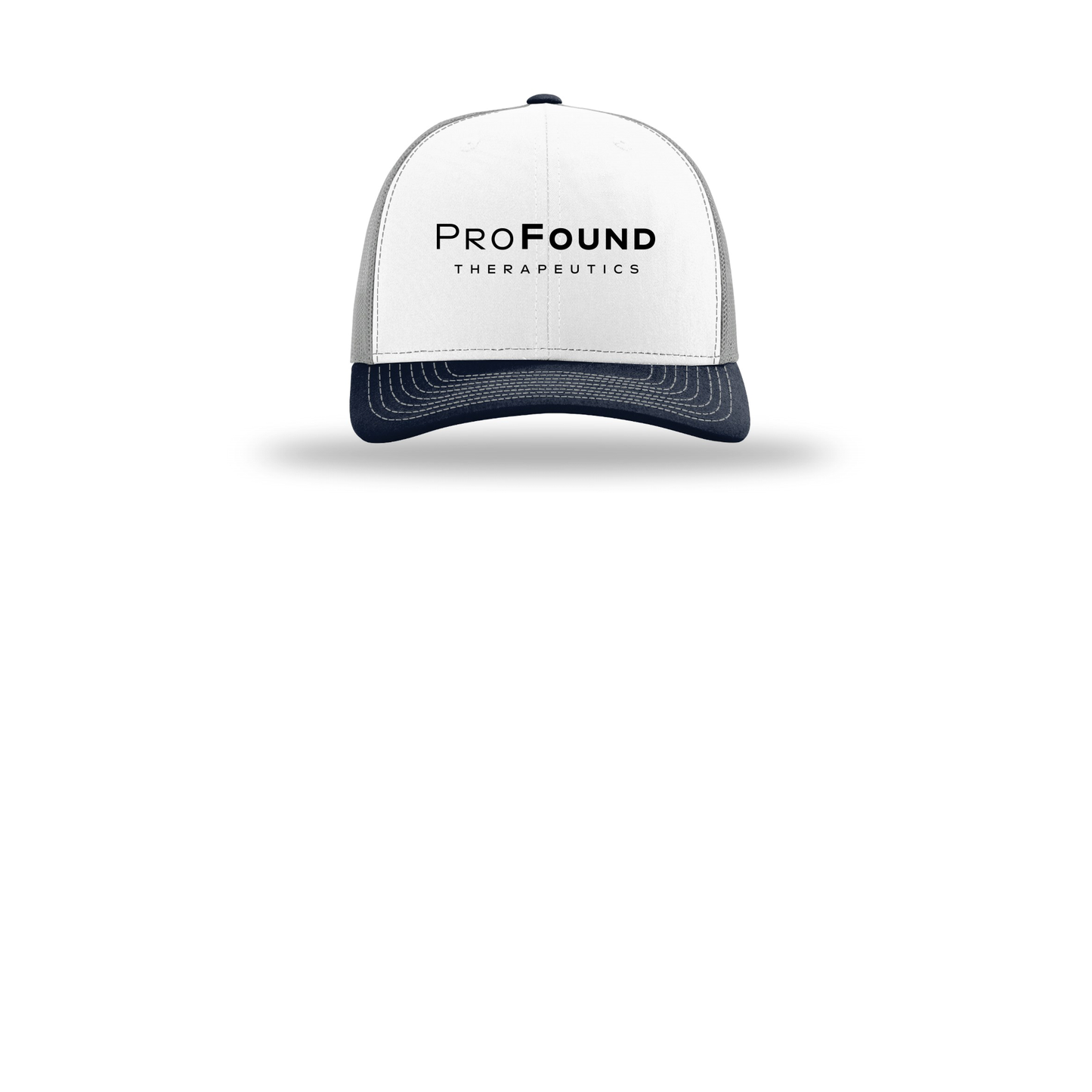 profoundtx-richardson-trucker-cap-embroidery-capfront-R112-whitealuminumnavy-flat-front