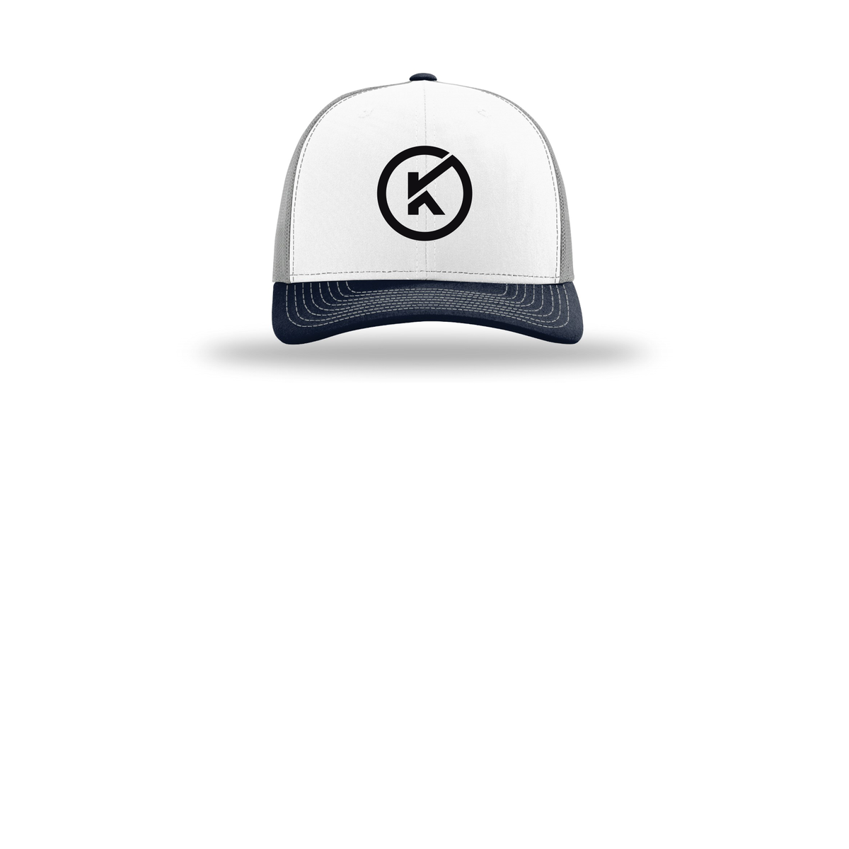 kitmanlabs-richardson-trucker-cap-embroidery-capfront-R112-whitealuminumnavy-flat-front