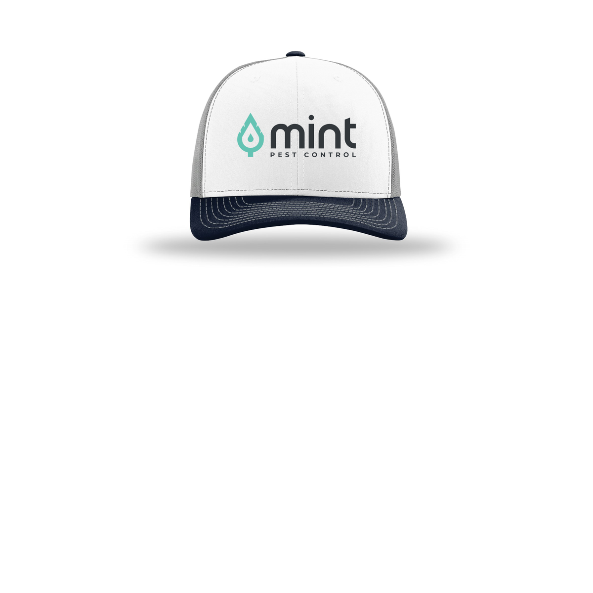 mintpest-richardson-trucker-cap-embroidery-capfront-R112-whitealuminumnavy-flat-front
