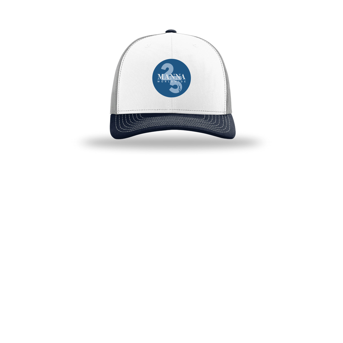 mannaworldwide-richardson-trucker-cap-embroidery-capfront-R112-whitealuminumnavy-flat-front