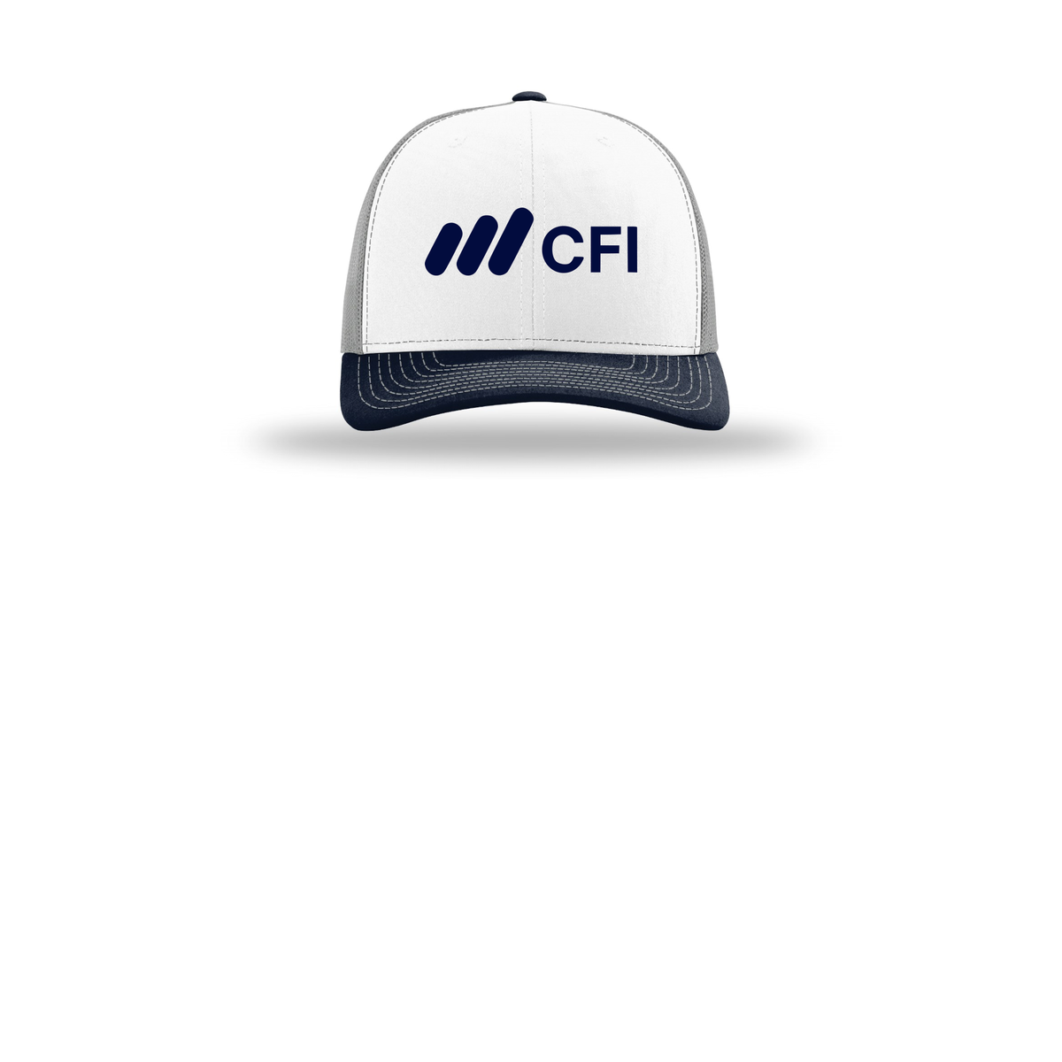 corporatefinanceinstitute-richardson-trucker-cap-embroidery-capfront-R112-whitealuminumnavy-flat-front