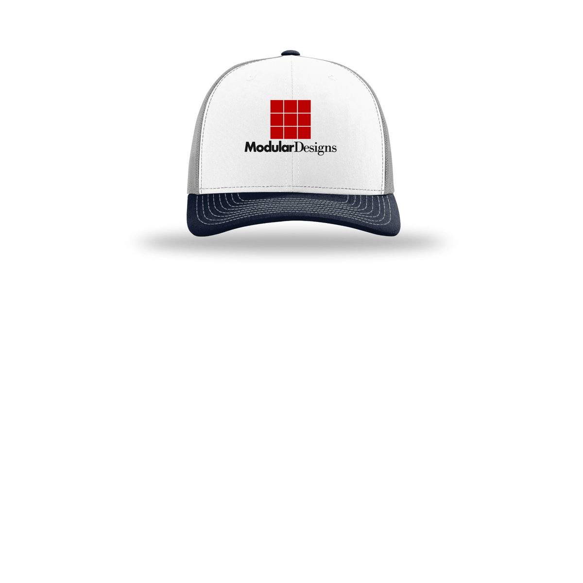 modulardesignsflooring-richardson-trucker-cap-embroidery-capfront-R112-whitealuminumnavy-flat-front