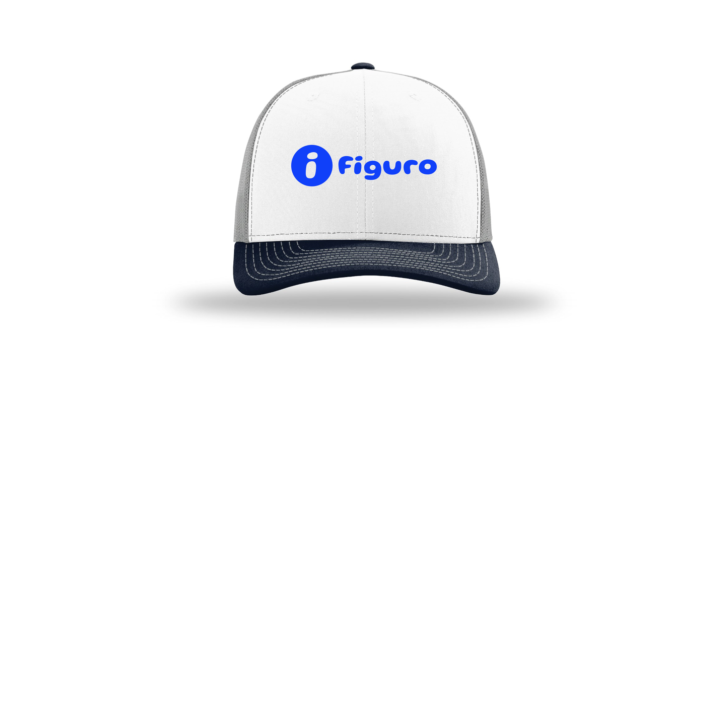 getfiguro-richardson-trucker-cap-embroidery-capfront-R112-whitealuminumnavy-flat-front
