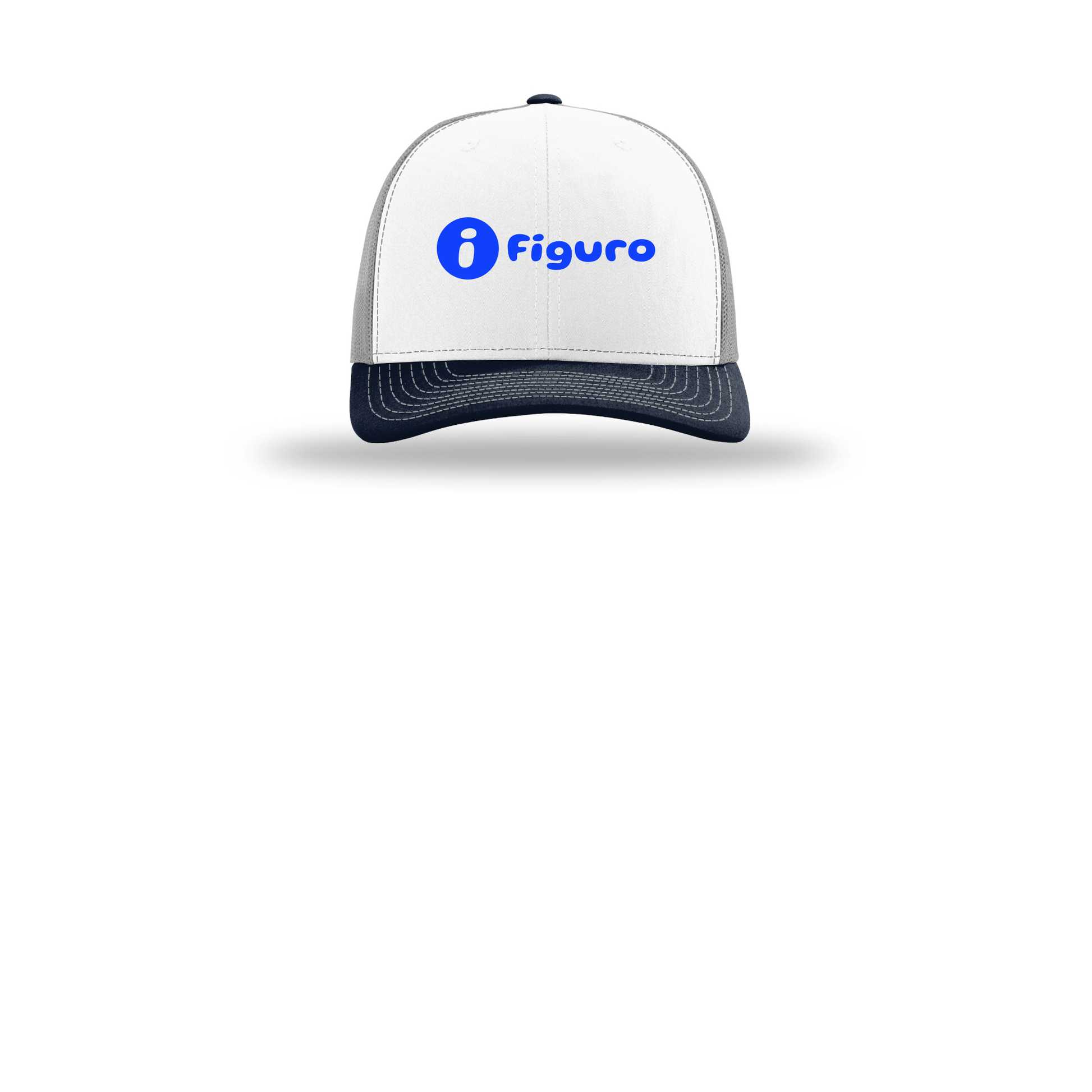 getfiguro-richardson-trucker-cap-embroidery-capfront-R112-whitealuminumnavy-flat-front