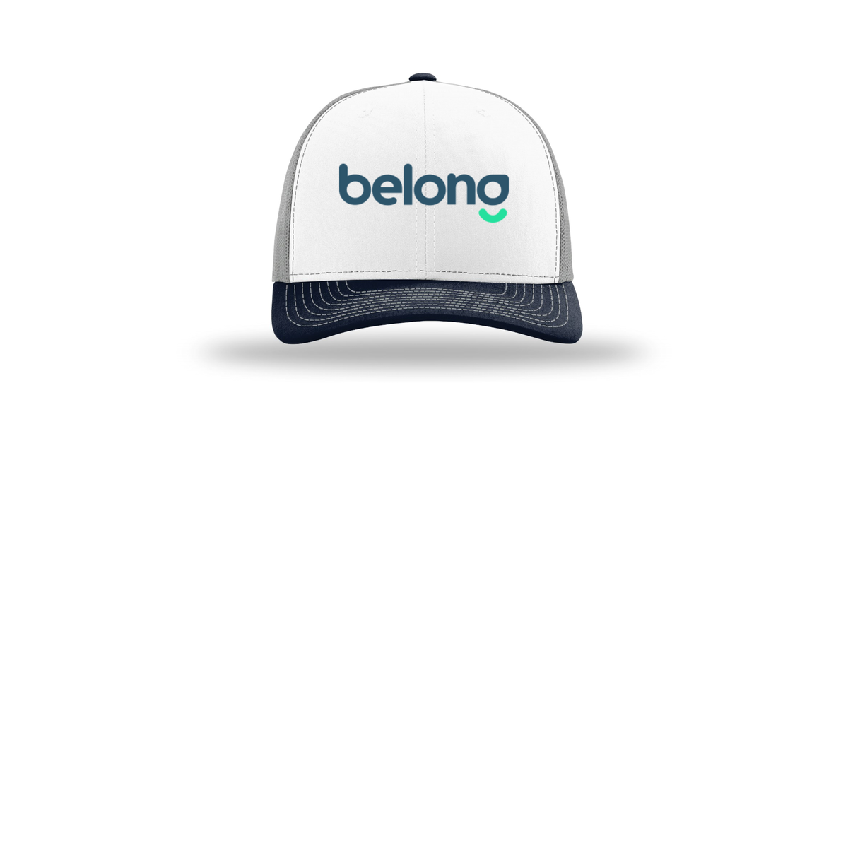 belonghome-richardson-trucker-cap-embroidery-capfront-R112-whitealuminumnavy-flat-front