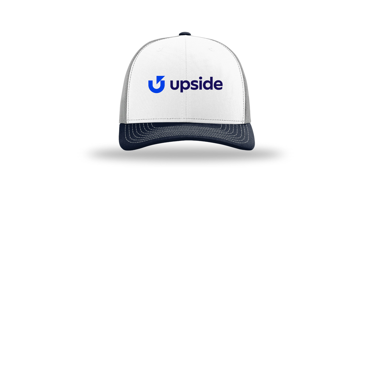 upside-richardson-trucker-cap-embroidery-capfront-R112-whitealuminumnavy-flat-front