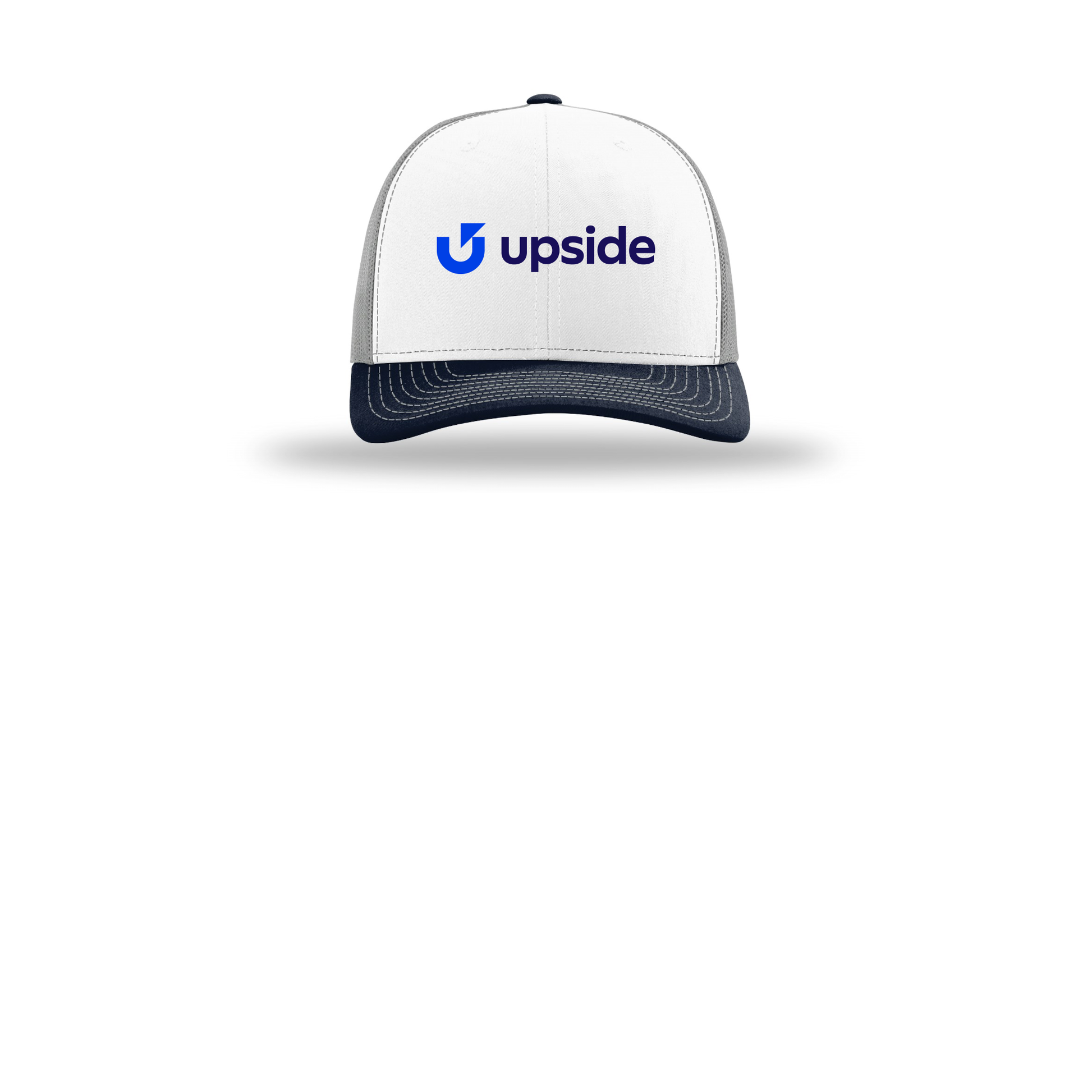 upside-richardson-trucker-cap-embroidery-capfront-R112-whitealuminumnavy-flat-front