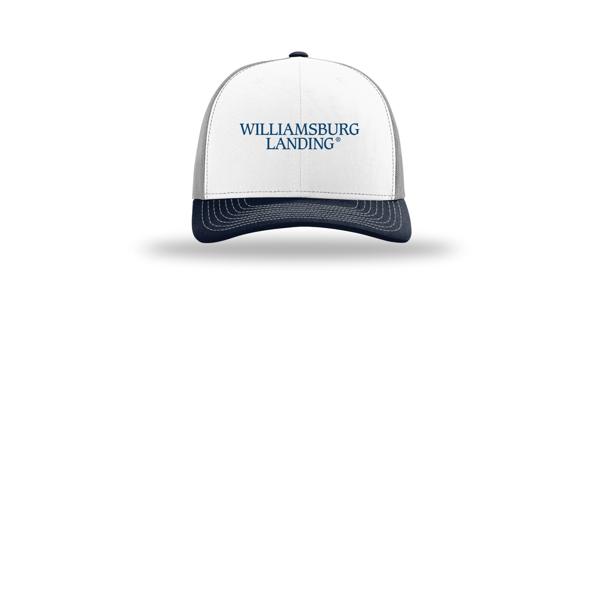 williamsburglanding-richardson-trucker-cap-embroidery-capfront-R112-whitealuminumnavy-flat-front