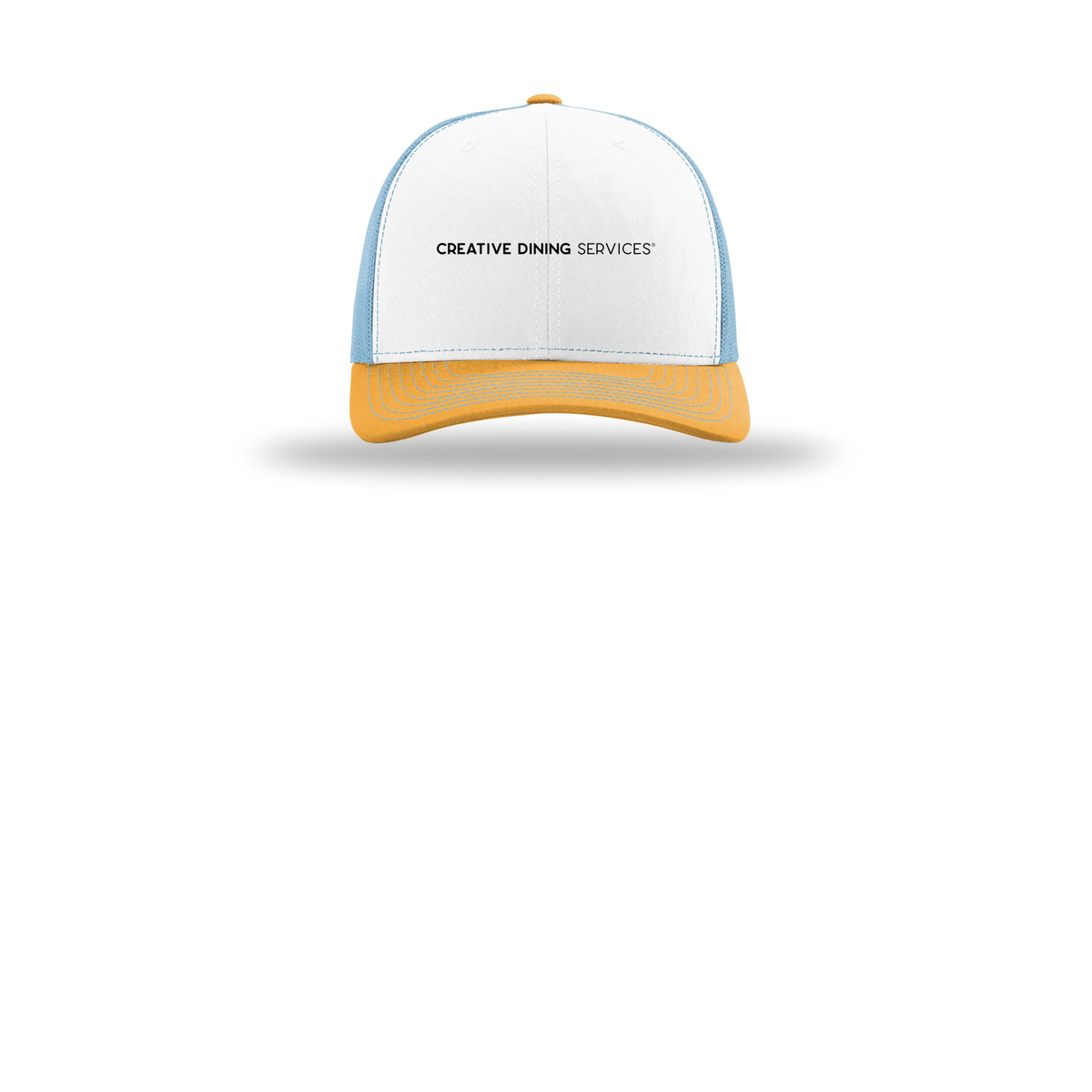 creativedining-richardson-trucker-cap-embroidery-capfront-R112-whitecolumbiablueyellow-flat-front