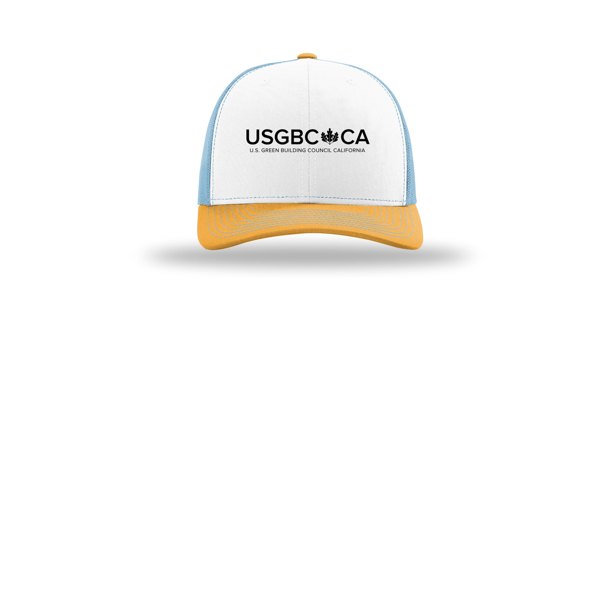 usgbc-ca-richardson-trucker-cap-embroidery-capfront-R112-whitecolumbiablueyellow-flat-front