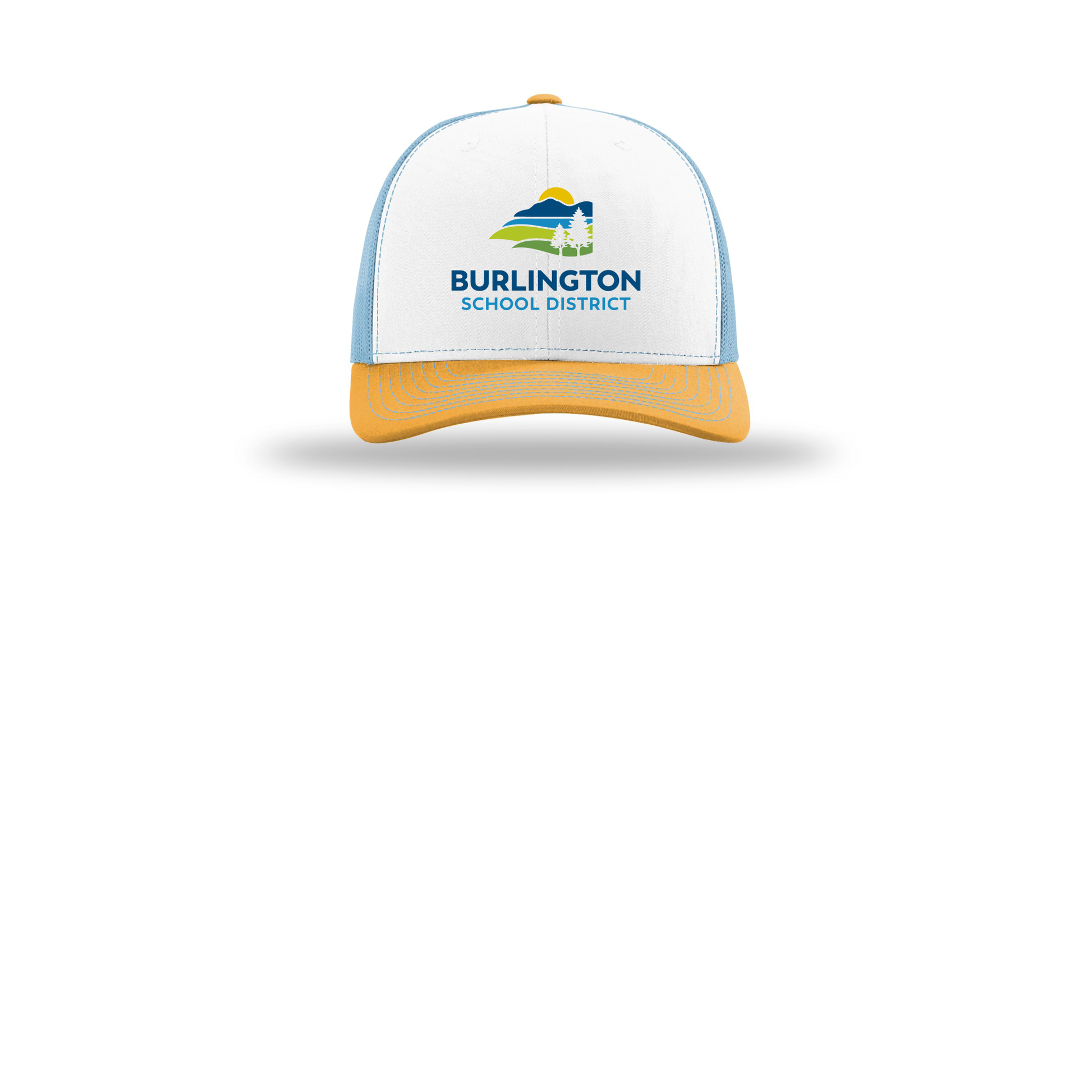 bsdvt-richardson-trucker-cap-embroidery-capfront-R112-whitecolumbiablueyellow-flat-front