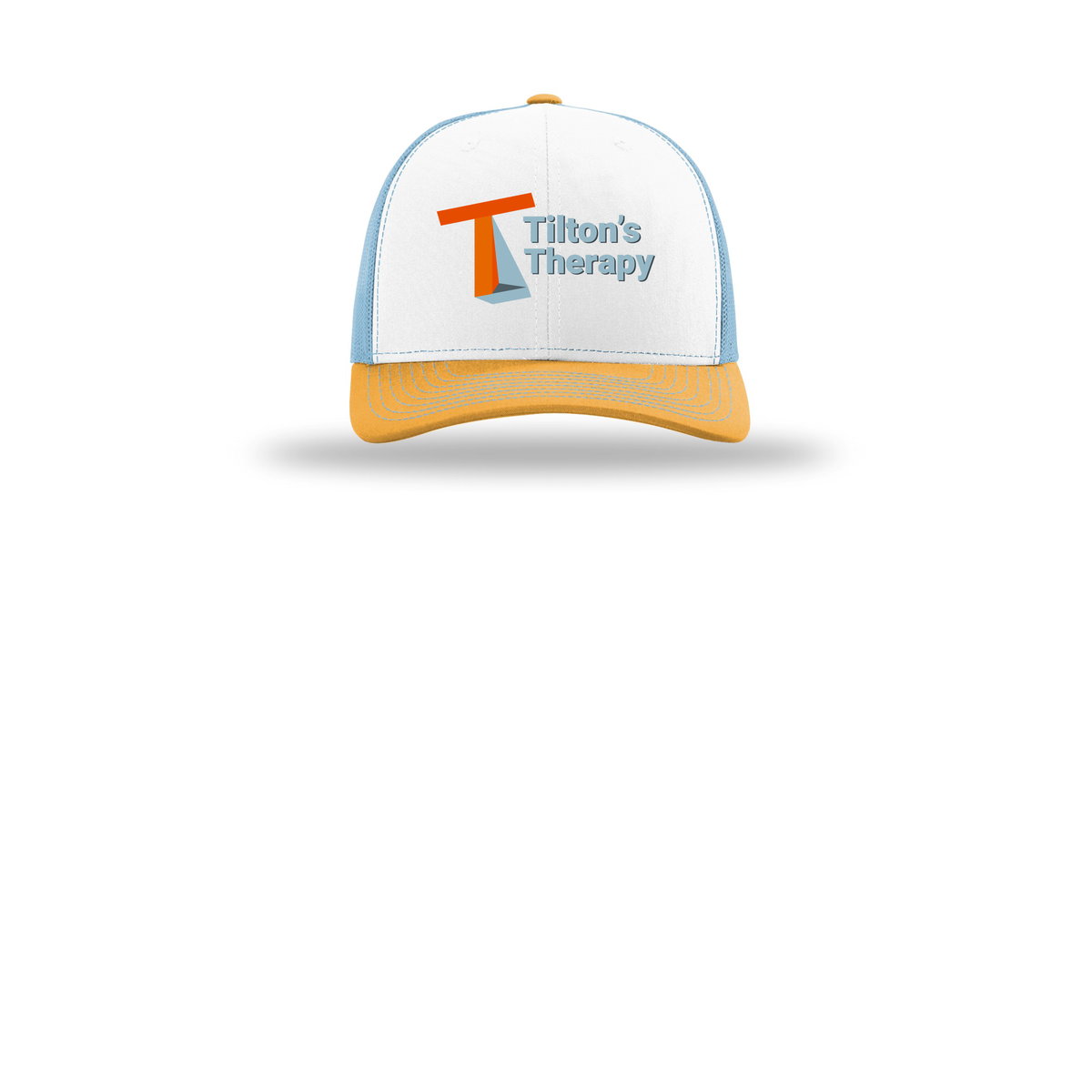 tiltonstherapy-richardson-trucker-cap-embroidery-capfront-R112-whitecolumbiablueyellow-flat-front