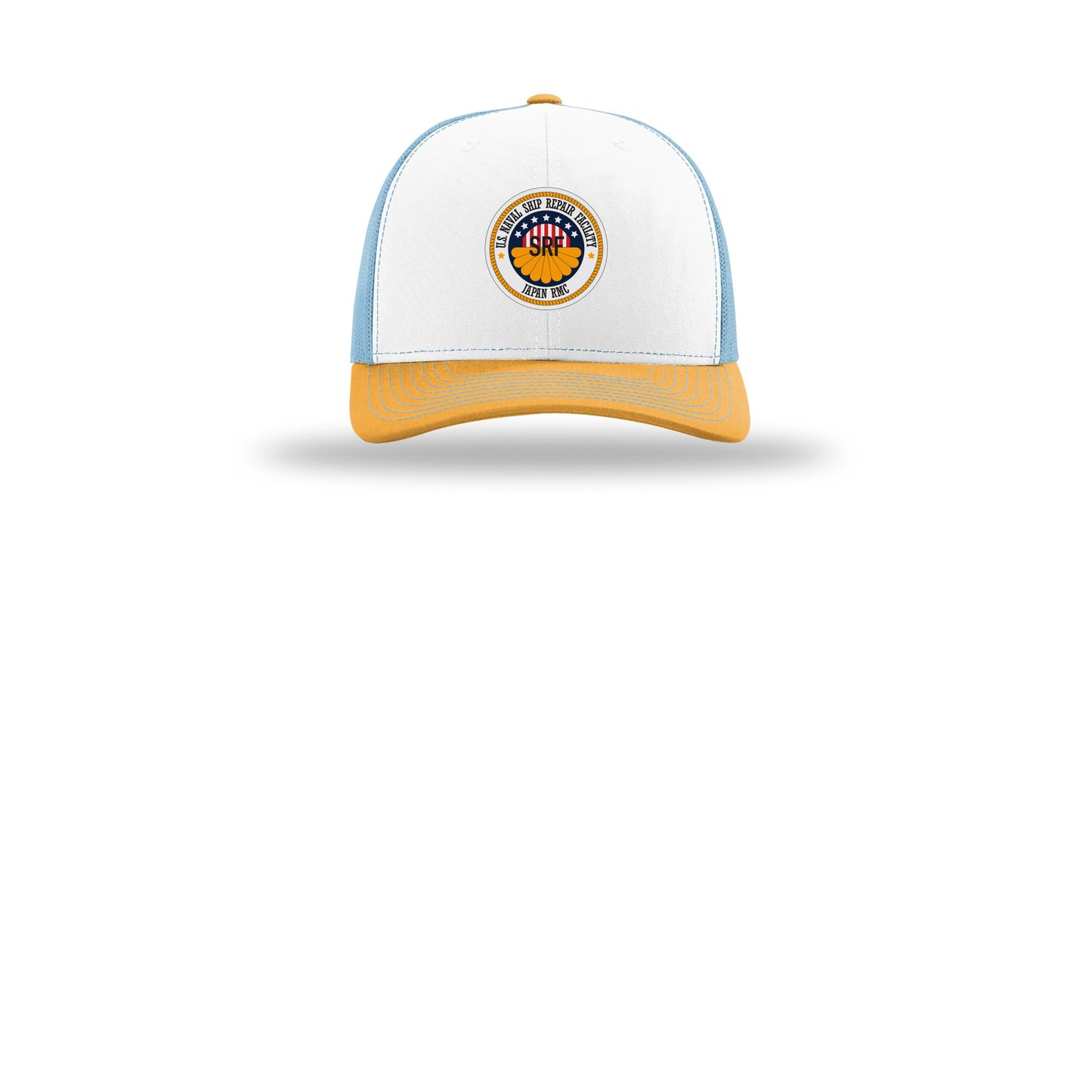srf-jrmc-richardson-trucker-cap-embroidery-capfront-R112-whitecolumbiablueyellow-flat-front