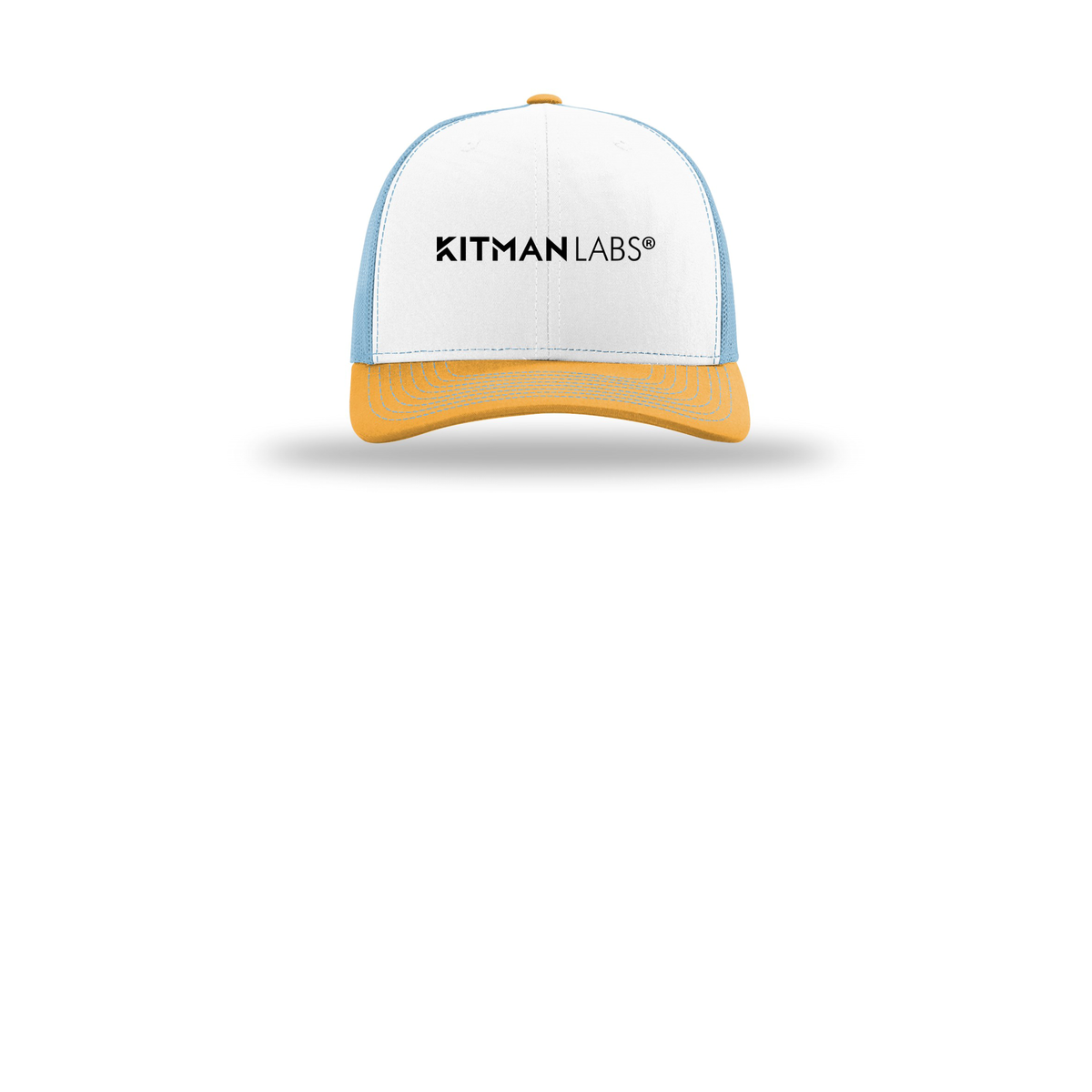 kitmanlabs-richardson-trucker-cap-embroidery-capfront-R112-whitecolumbiablueyellow-flat-front