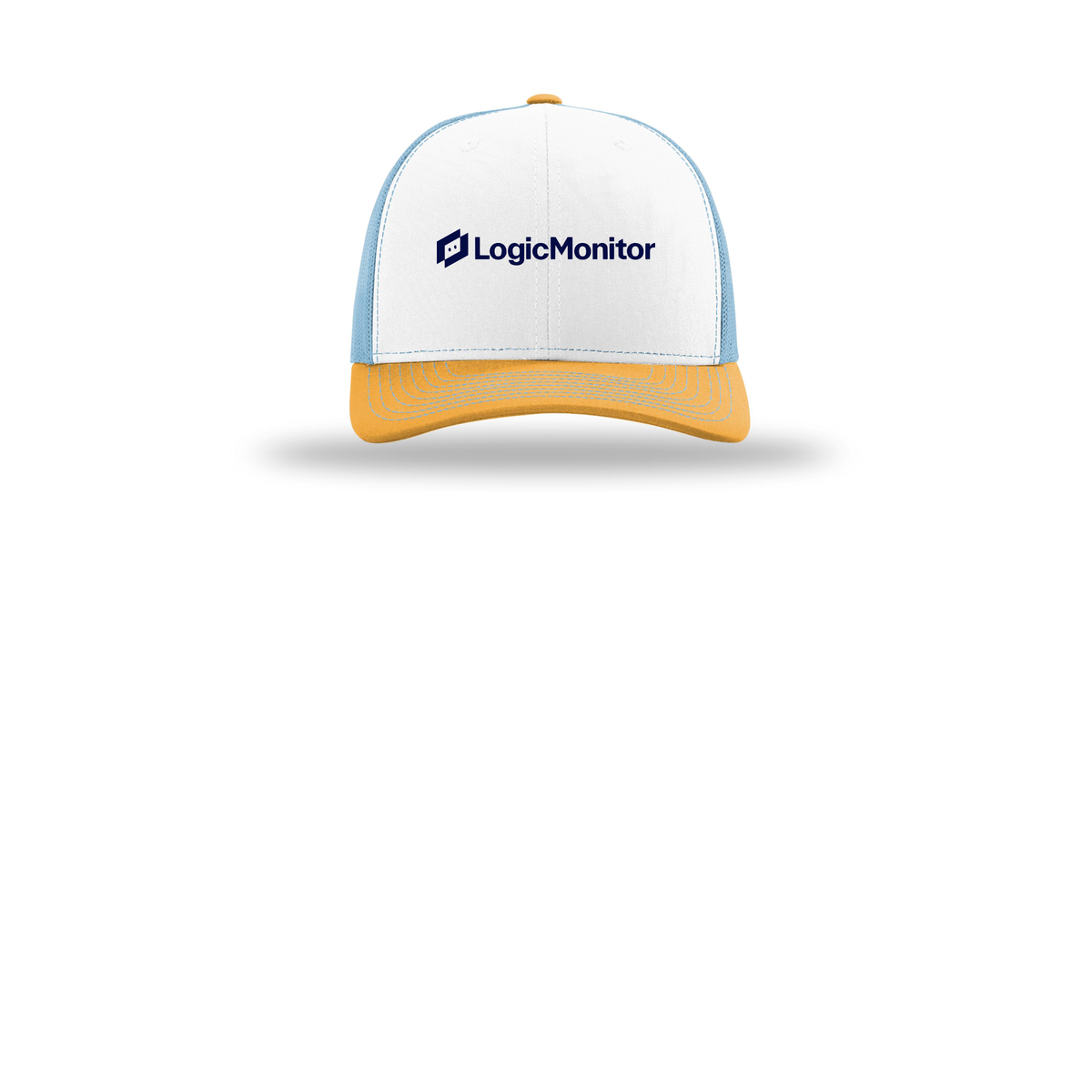 logicmonitor-richardson-trucker-cap-embroidery-capfront-R112-whitecolumbiablueyellow-flat-front