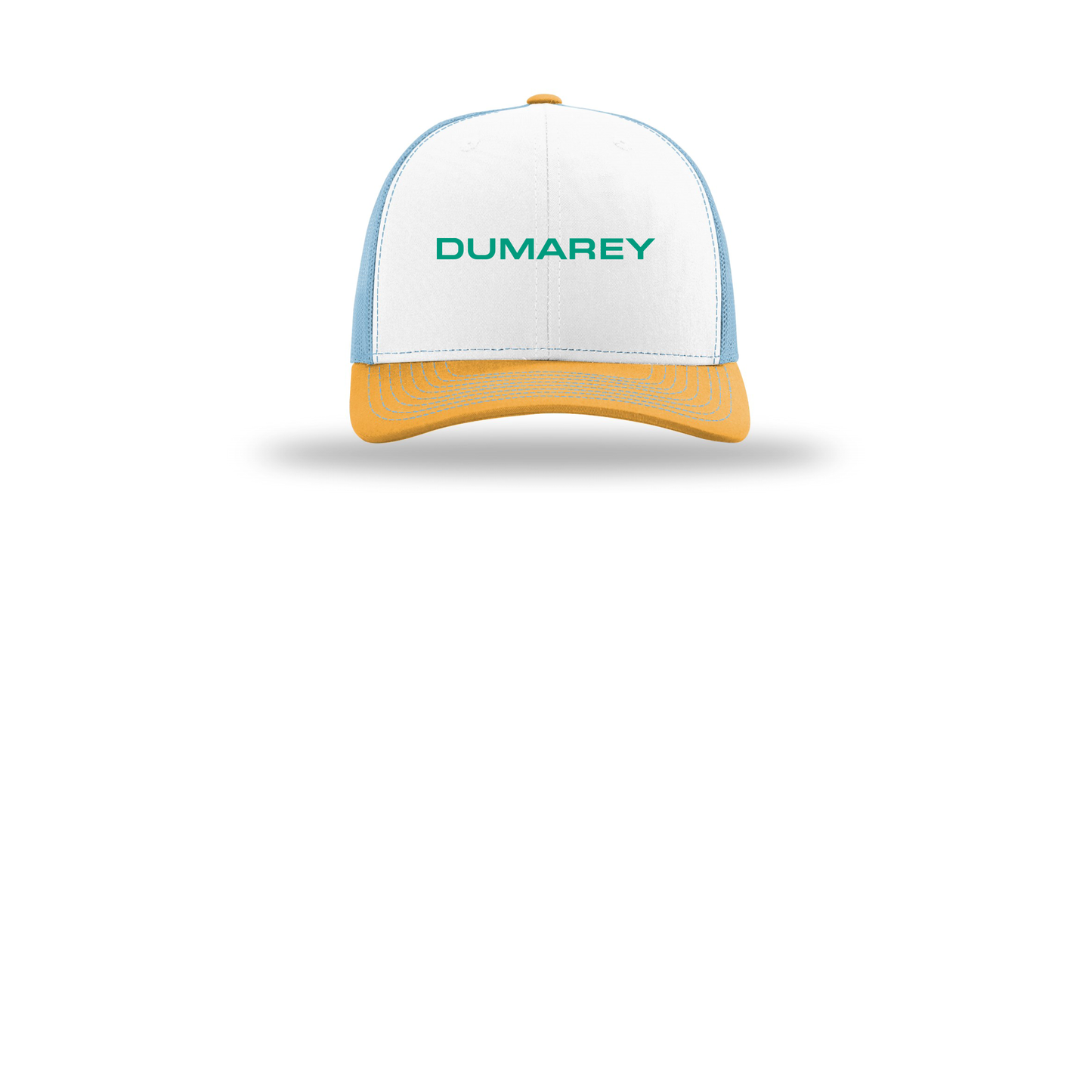 dumarey-richardson-trucker-cap-embroidery-capfront-R112-whitecolumbiablueyellow-flat-front