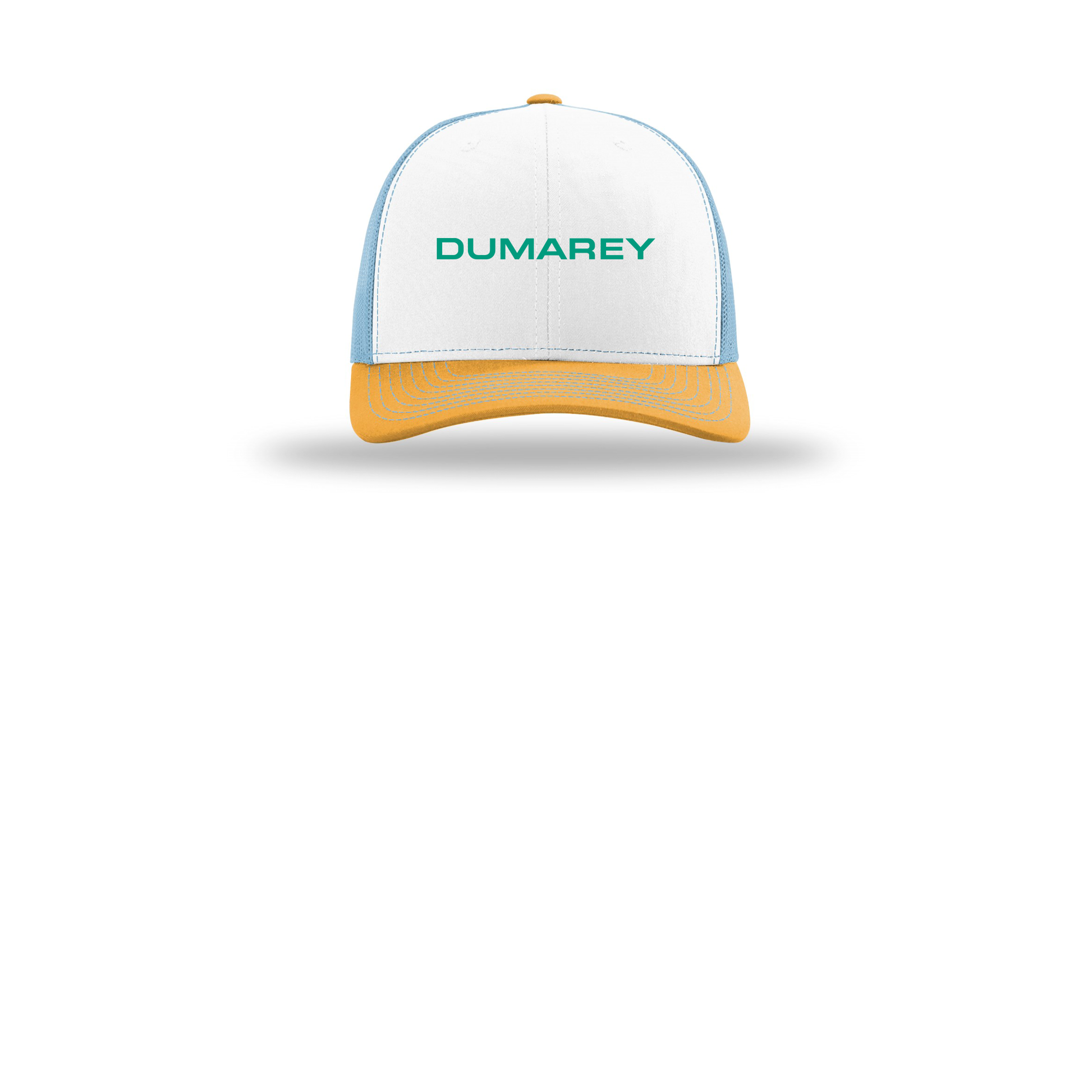 dumarey-richardson-trucker-cap-embroidery-capfront-R112-whitecolumbiablueyellow-flat-front