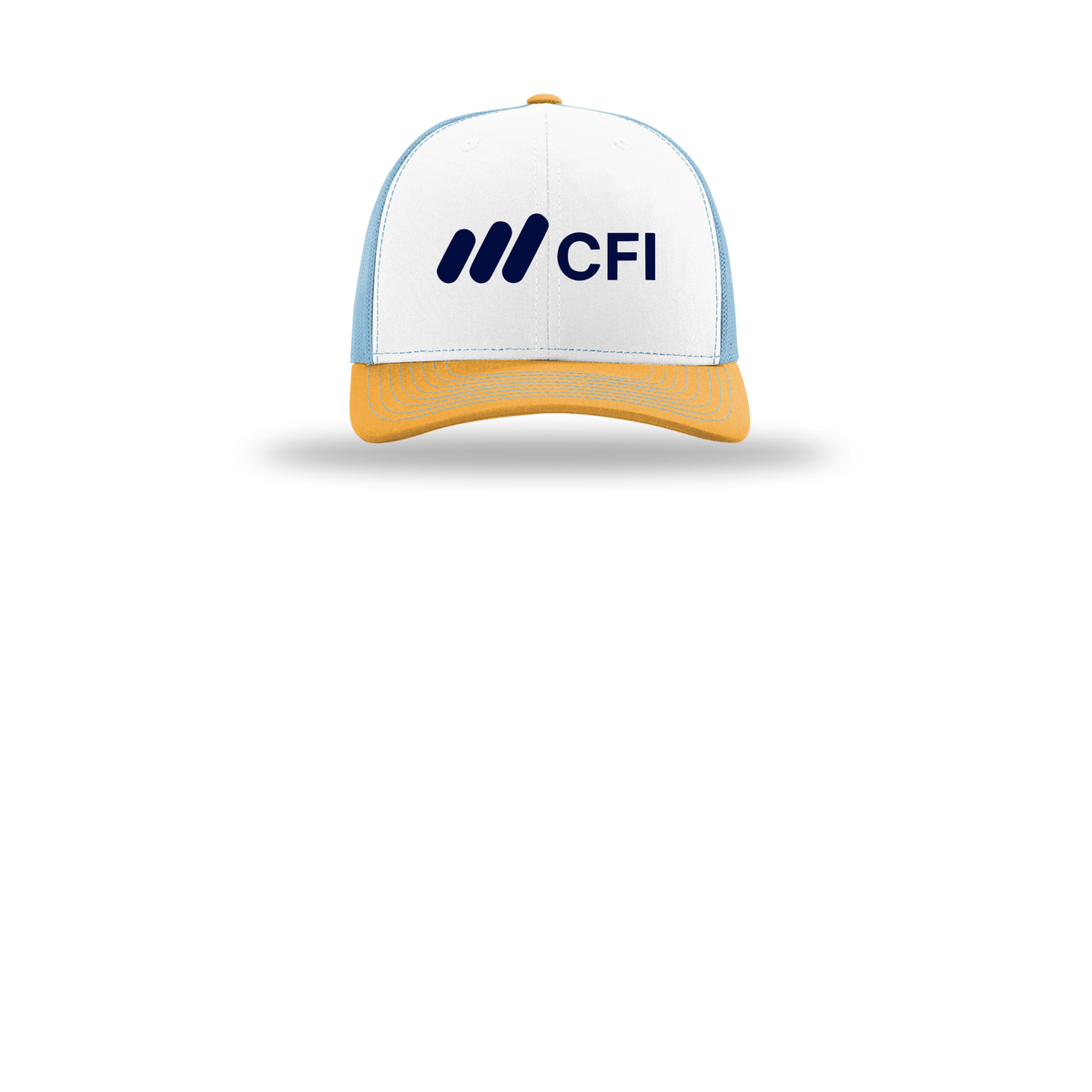 corporatefinanceinstitute-richardson-trucker-cap-embroidery-capfront-R112-whitecolumbiablueyellow-flat-front