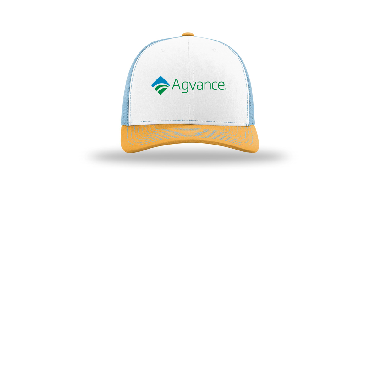 agvance-richardson-trucker-cap-embroidery-capfront-R112-whitecolumbiablueyellow-flat-front