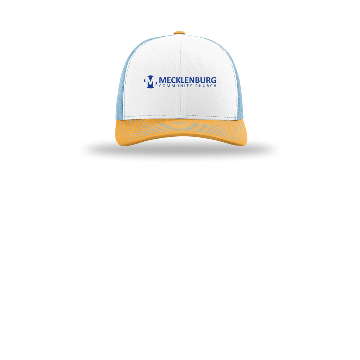 mecklenburg-richardson-trucker-cap-embroidery-capfront-R112-whitecolumbiablueyellow-flat-front