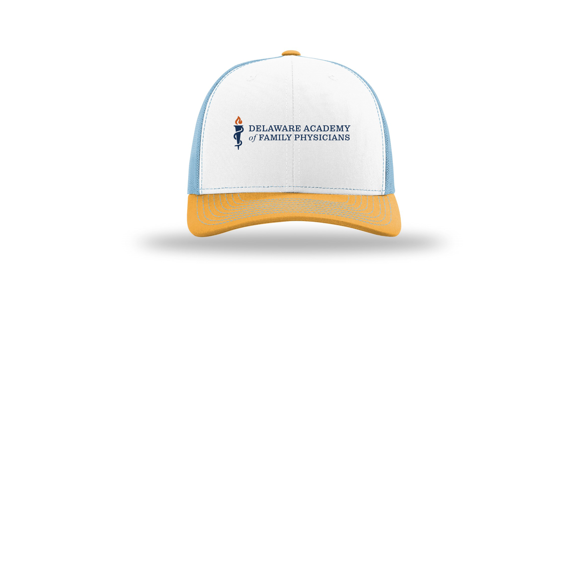 delfamdoc-richardson-trucker-cap-embroidery-capfront-R112-whitecolumbiablueyellow-flat-front