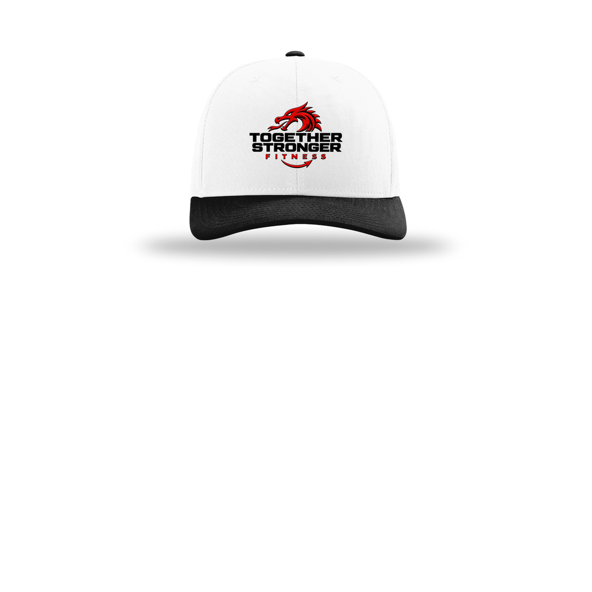 togetherstrongerfitness-richardson-trucker-cap-embroidery-capfront-R112-whitewhiteblack-flat-front
