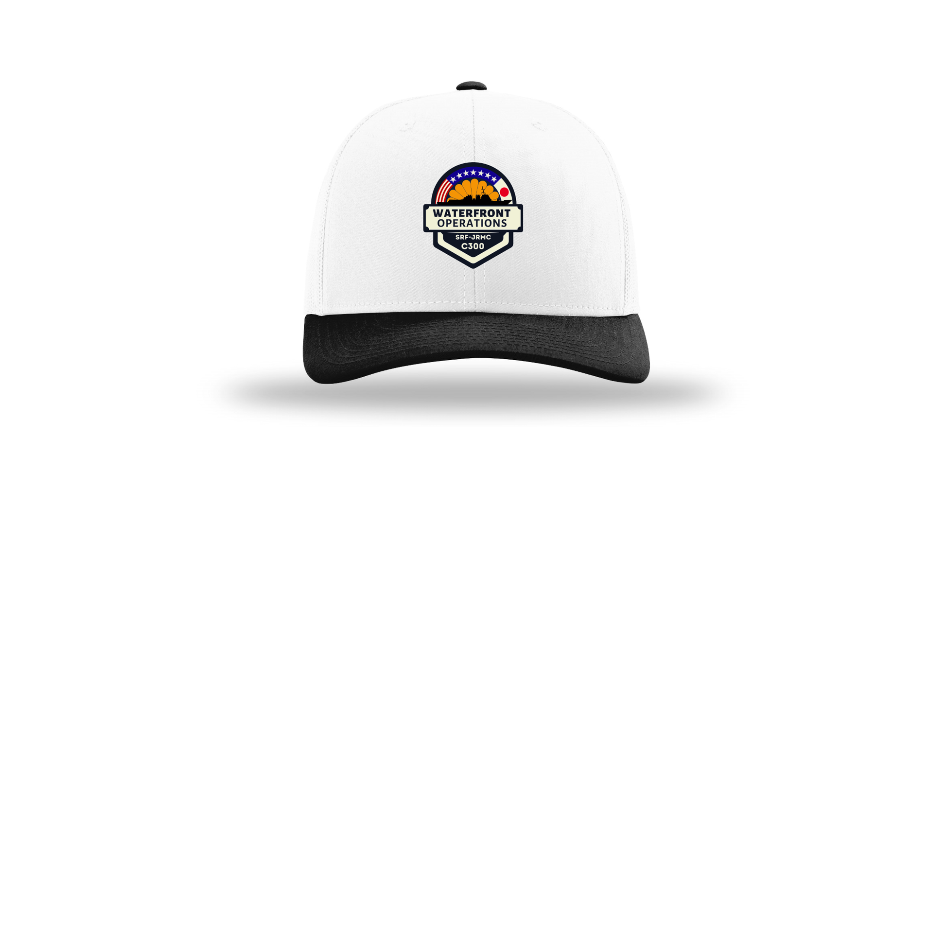waterfront-operations-retro-trucker-cap-embroidery-capfront-R112-whitewhiteblack-flat-front