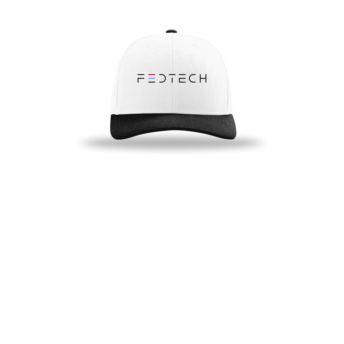 fedtech-richardson-trucker-cap-embroidery-capfront-R112-whitewhiteblack-flat-front