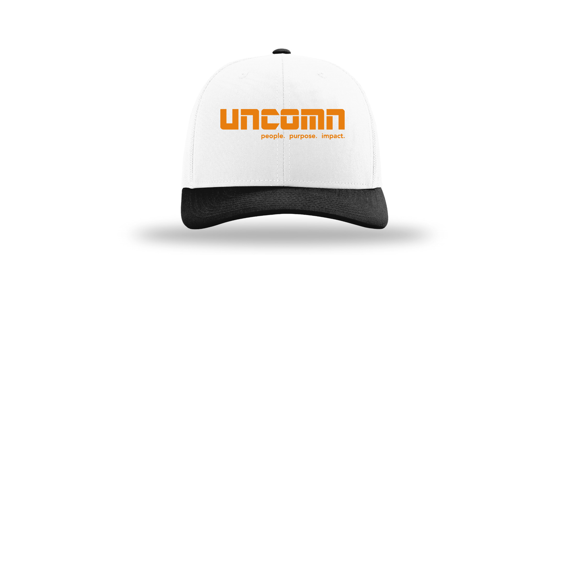uncomn-richardson-trucker-cap-embroidery-capfront-R112-whitewhiteblack-flat-front