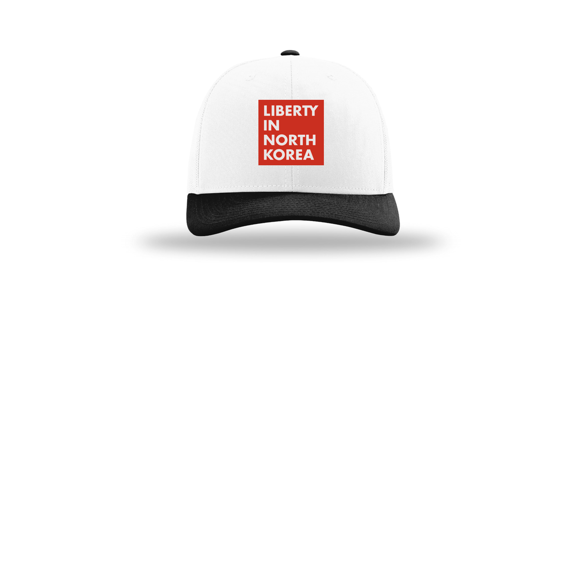 libertyinnorthkorea-richardson-trucker-cap-embroidery-capfront-R112-whitewhiteblack-flat-front