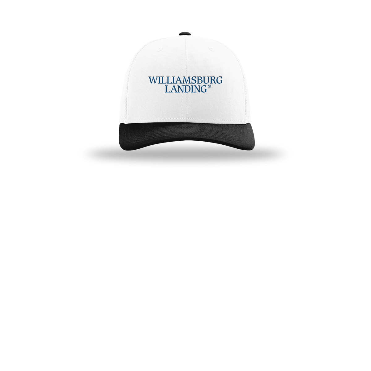 williamsburglanding-richardson-trucker-cap-embroidery-capfront-R112-whitewhiteblack-flat-front