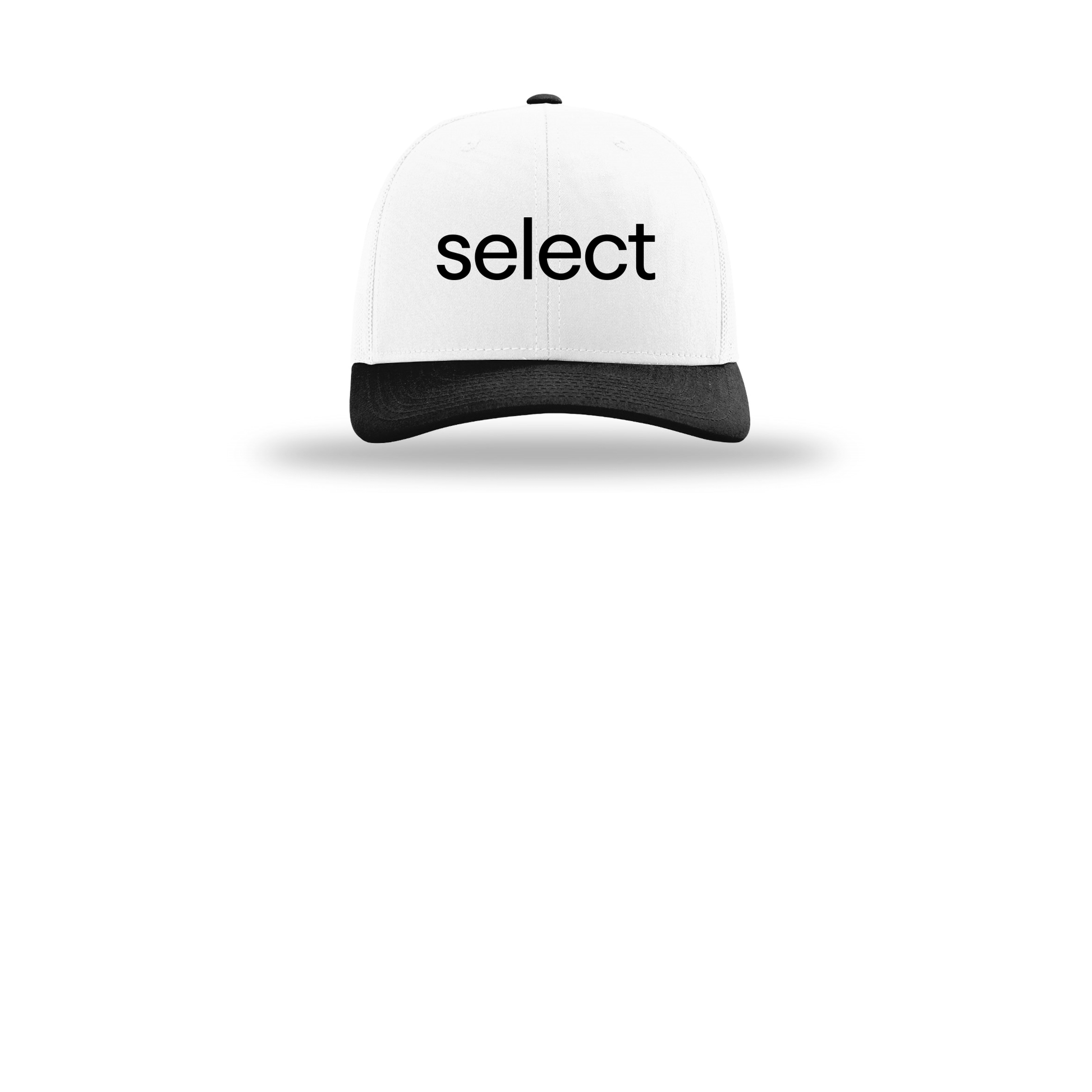 meetselect-richardson-trucker-cap-embroidery-capfront-R112-whitewhiteblack-flat-front
