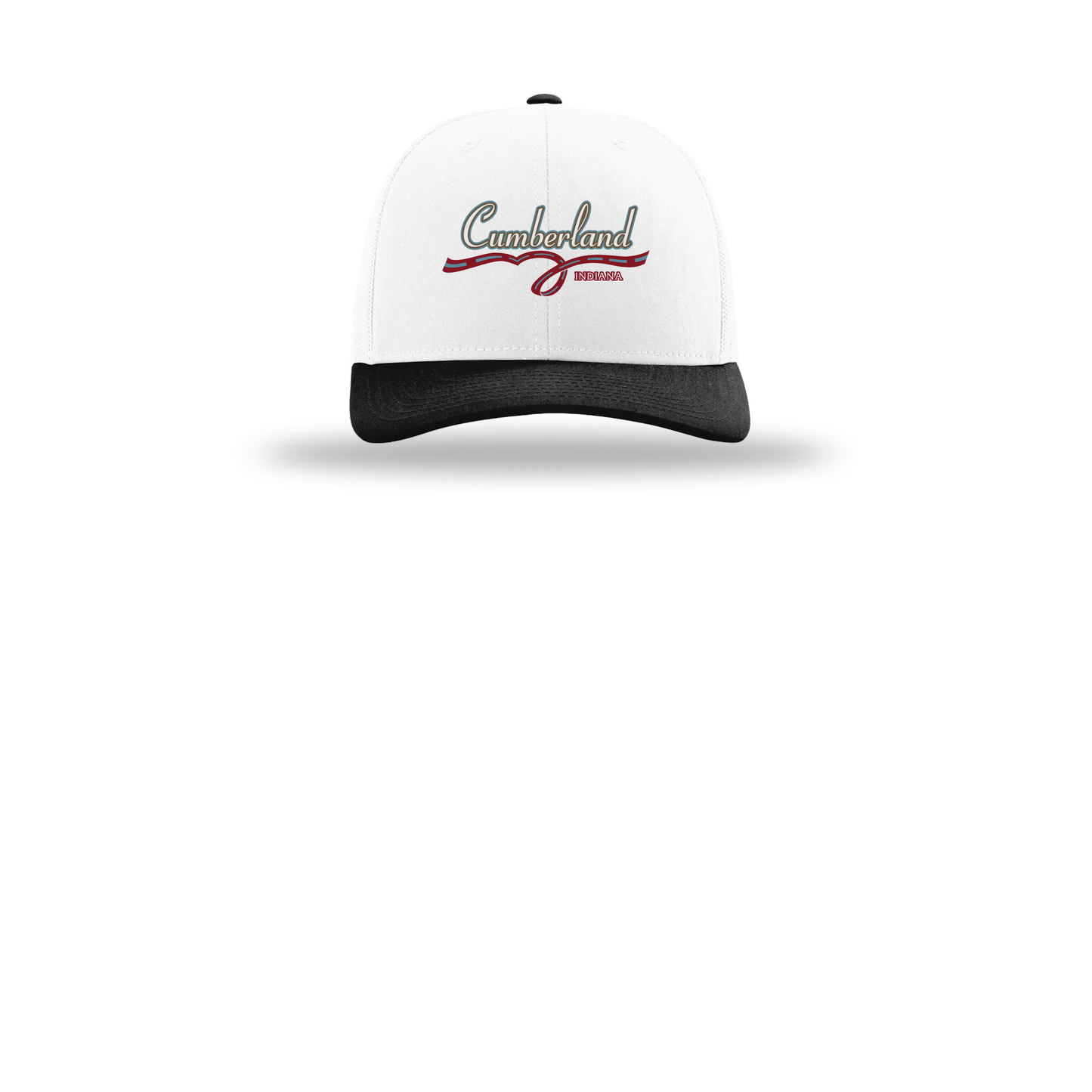 cumberland-richardson-trucker-cap-embroidery-capfront-R112-whitewhiteblack-flat-front