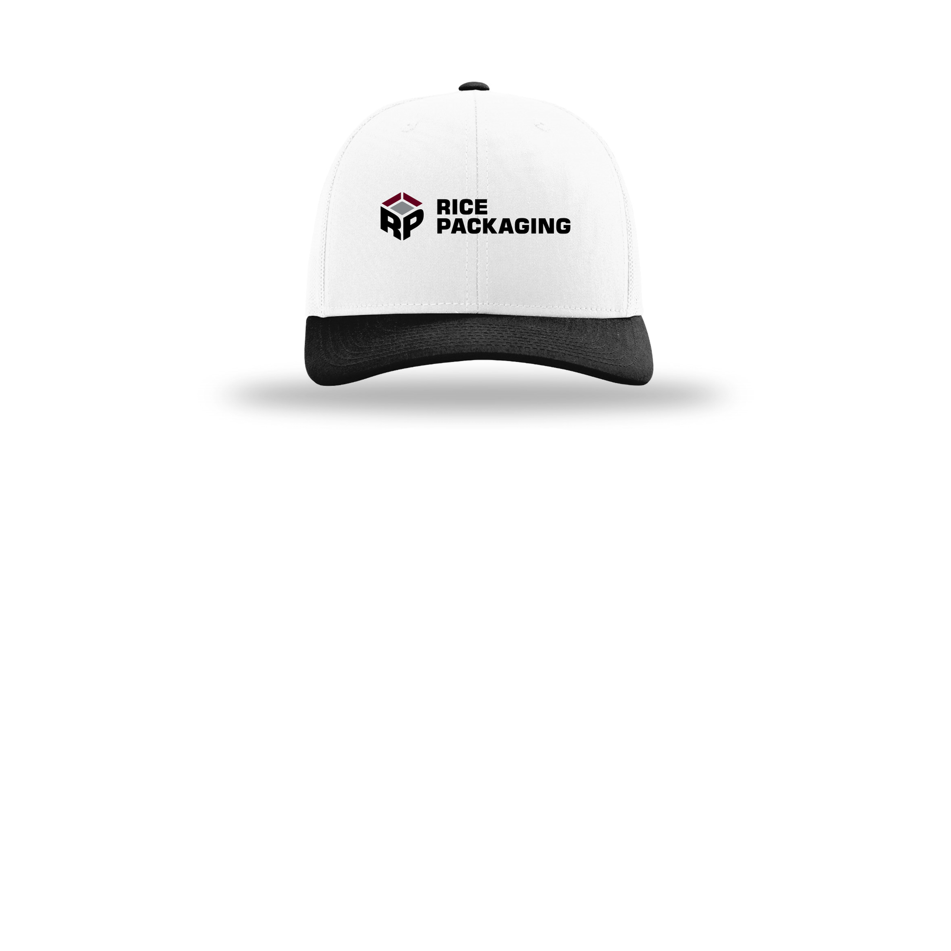 ricepackaging-richardson-trucker-cap-embroidery-capfront-R112-whitewhiteblack-flat-front