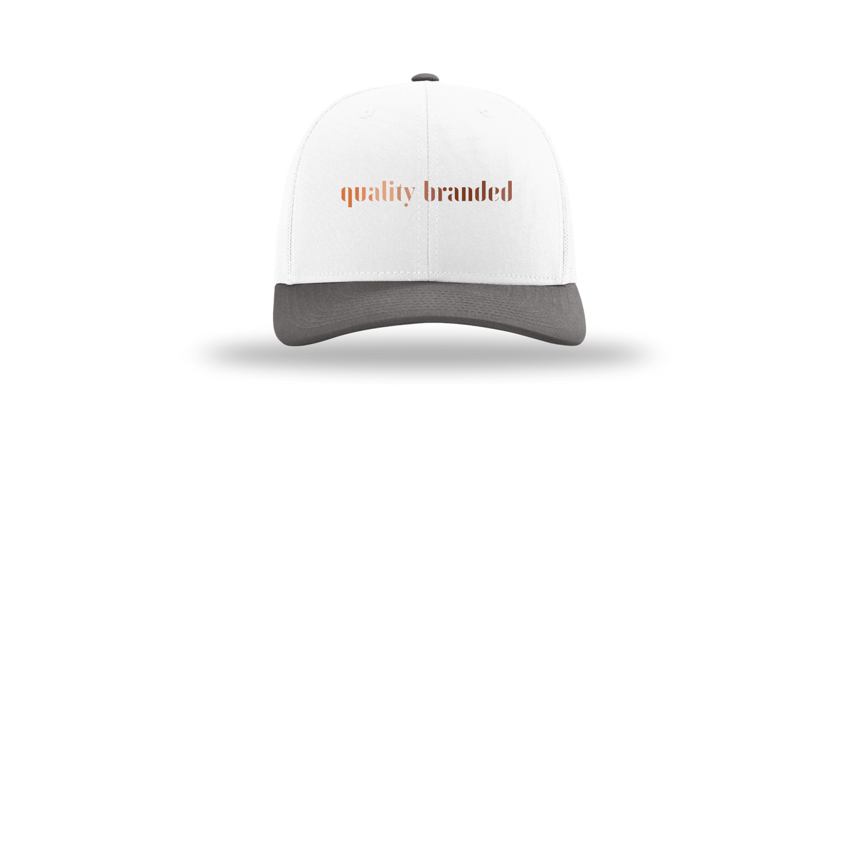 qualitybranded-richardson-trucker-cap-embroidery-capfront-R112-whitewhitecharcoal-flat-front