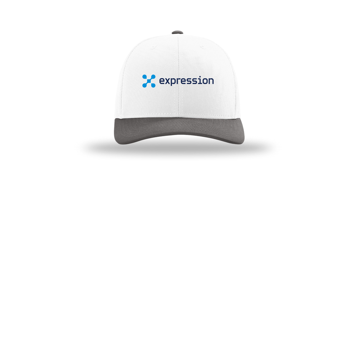 expr-richardson-trucker-cap-embroidery-capfront-R112-whitewhitecharcoal-flat-front