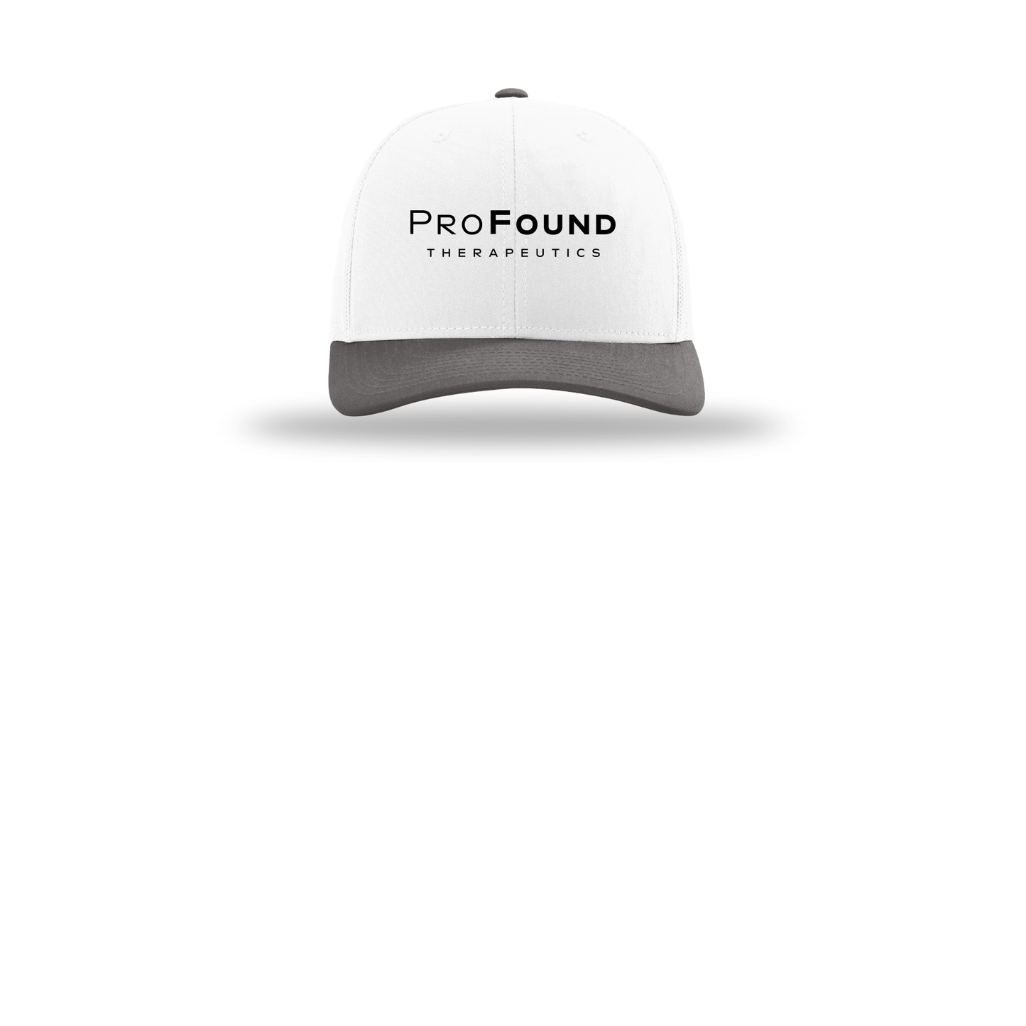 profoundtx-richardson-trucker-cap-embroidery-capfront-R112-whitewhitecharcoal-flat-front