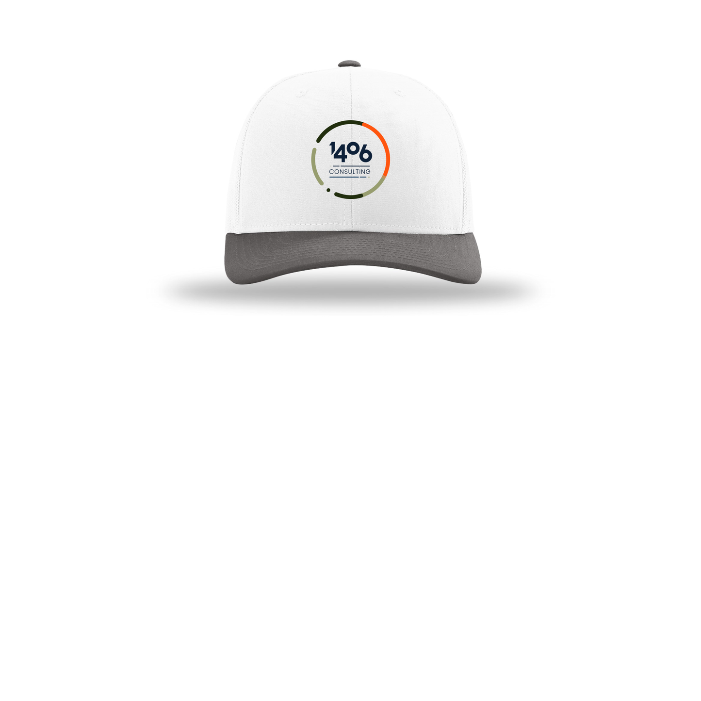 1406consulting-richardson-trucker-cap-embroidery-capfront-R112-whitewhitecharcoal-flat-front