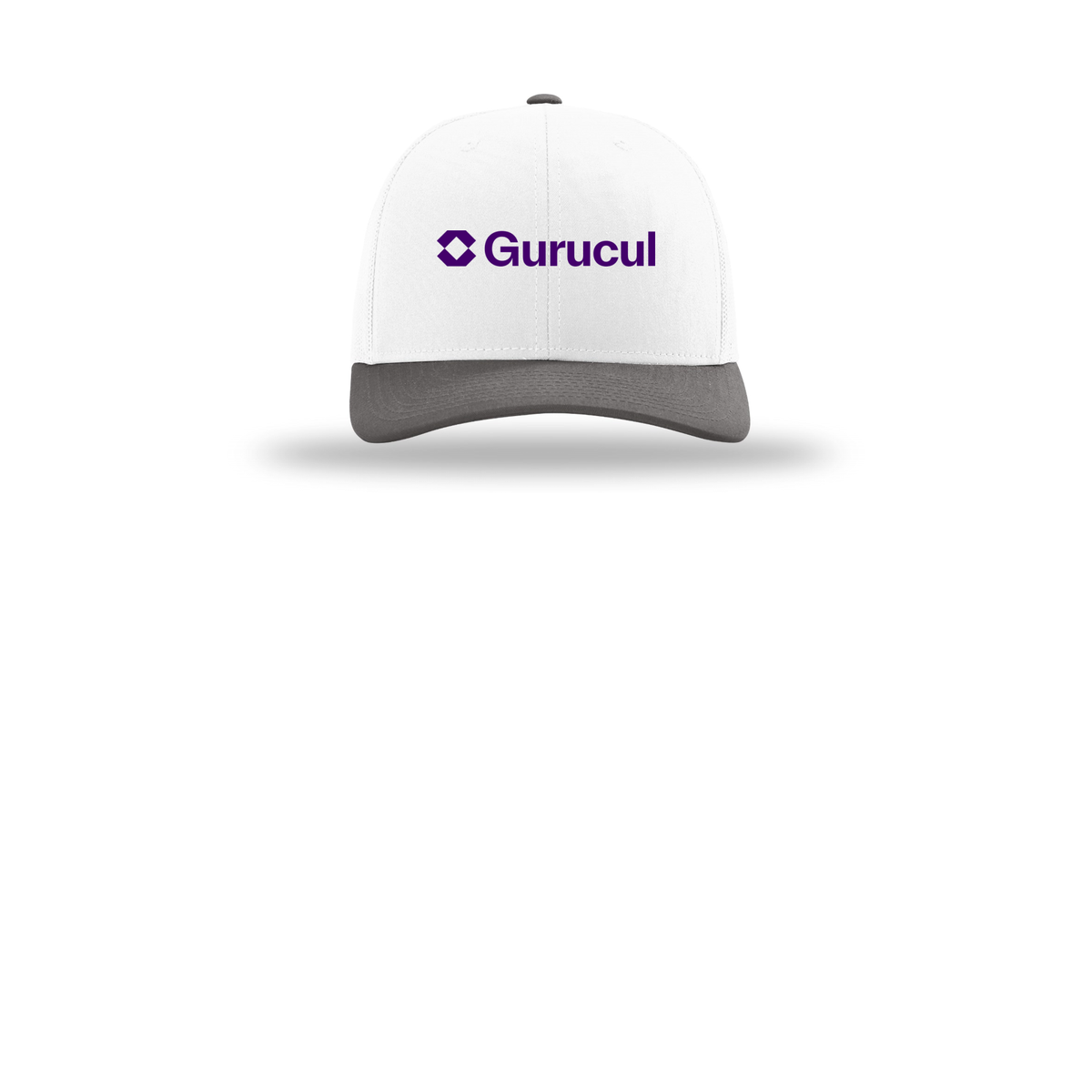 gurucul-richardson-trucker-cap-embroidery-capfront-R112-whitewhitecharcoal-flat-front