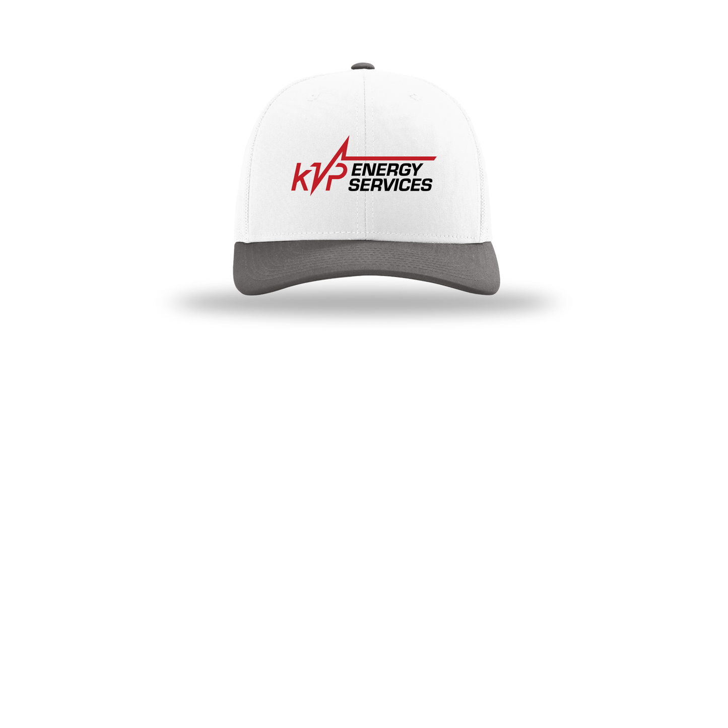 kvpenergy-richardson-trucker-cap-embroidery-capfront-R112-whitewhitecharcoal-flat-front