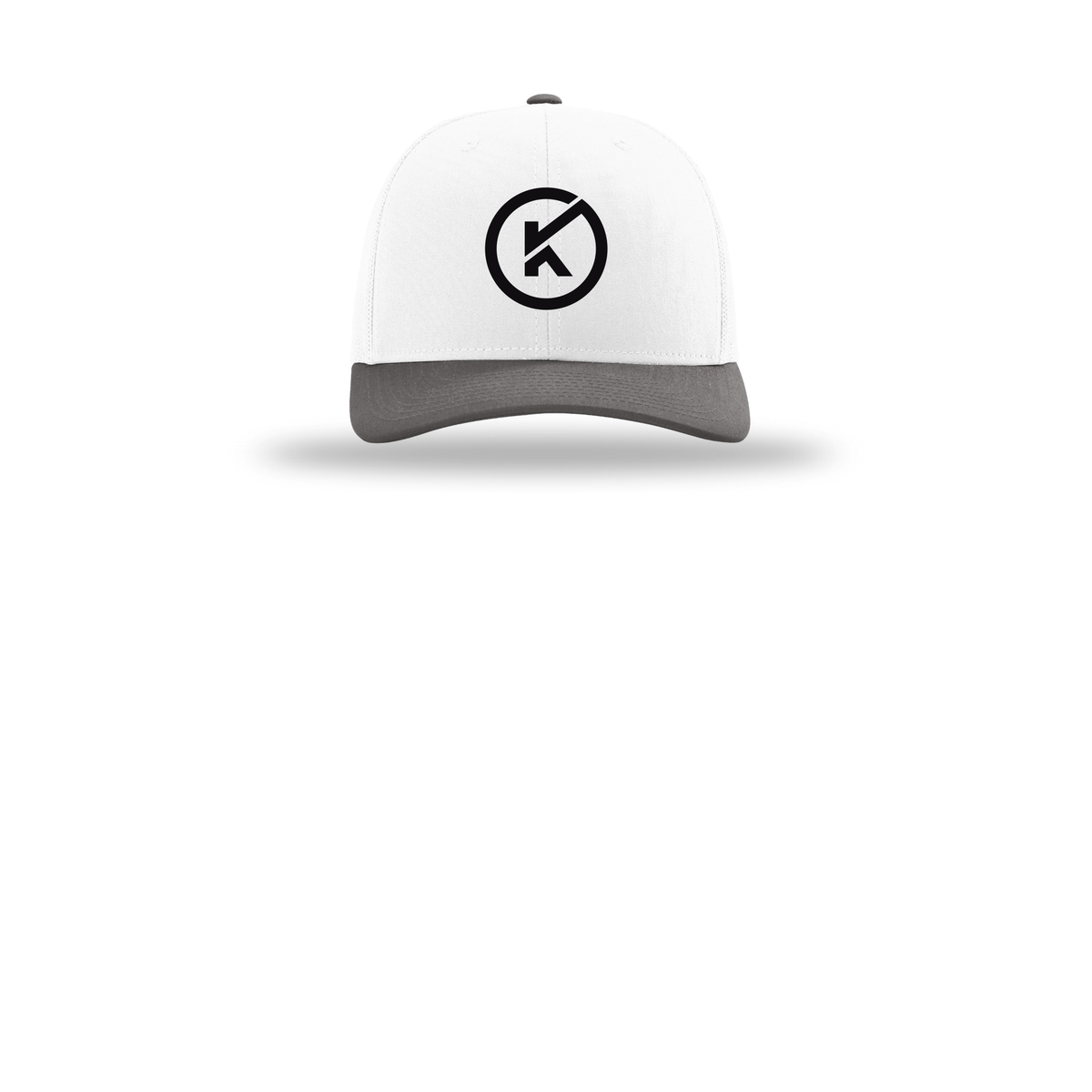 kitmanlabs-richardson-trucker-cap-embroidery-capfront-R112-whitewhitecharcoal-flat-front