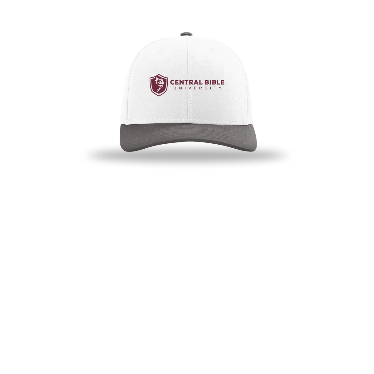 centralbible-richardson-trucker-cap-embroidery-capfront-R112-whitewhitecharcoal-flat-front