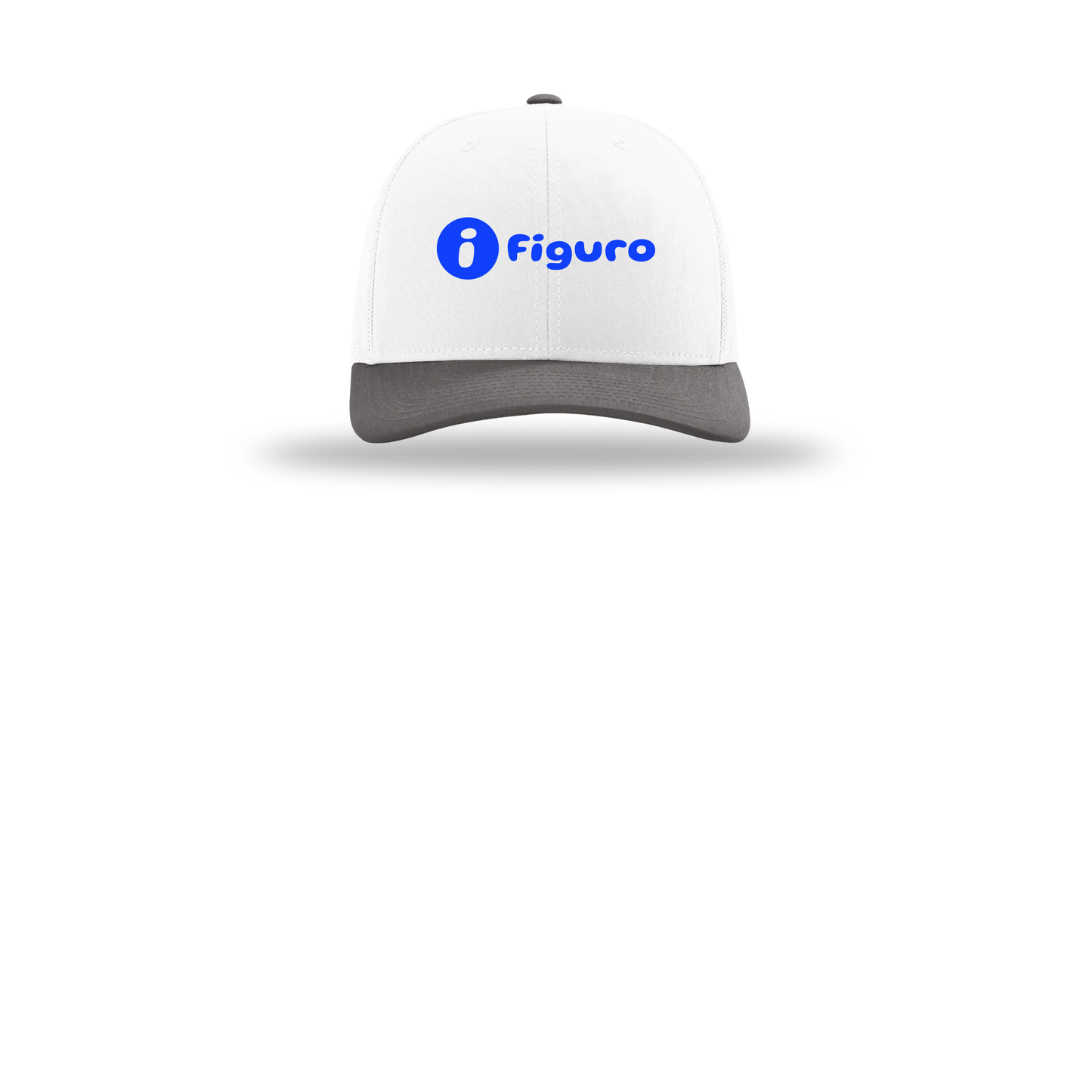 getfiguro-richardson-trucker-cap-embroidery-capfront-R112-whitewhitecharcoal-flat-front