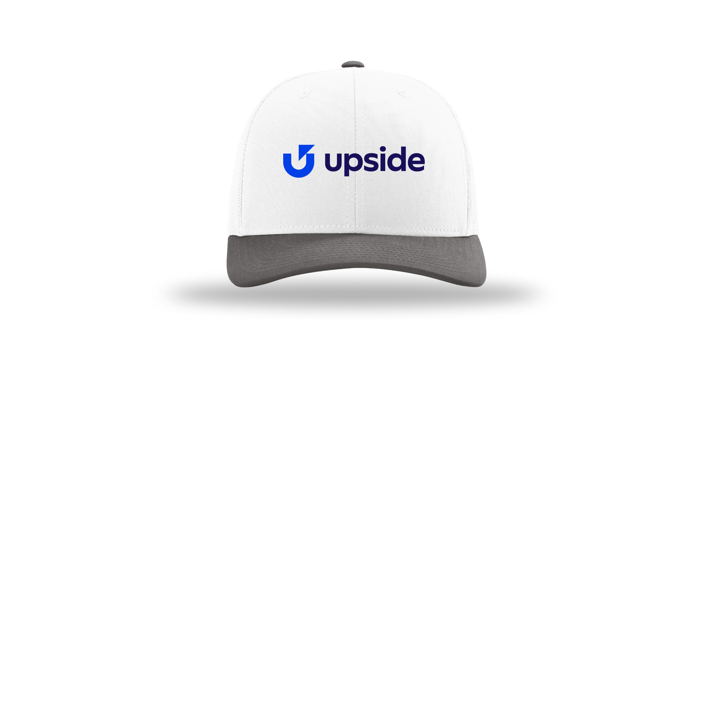 upside-richardson-trucker-cap-embroidery-capfront-R112-whitewhitecharcoal-flat-front