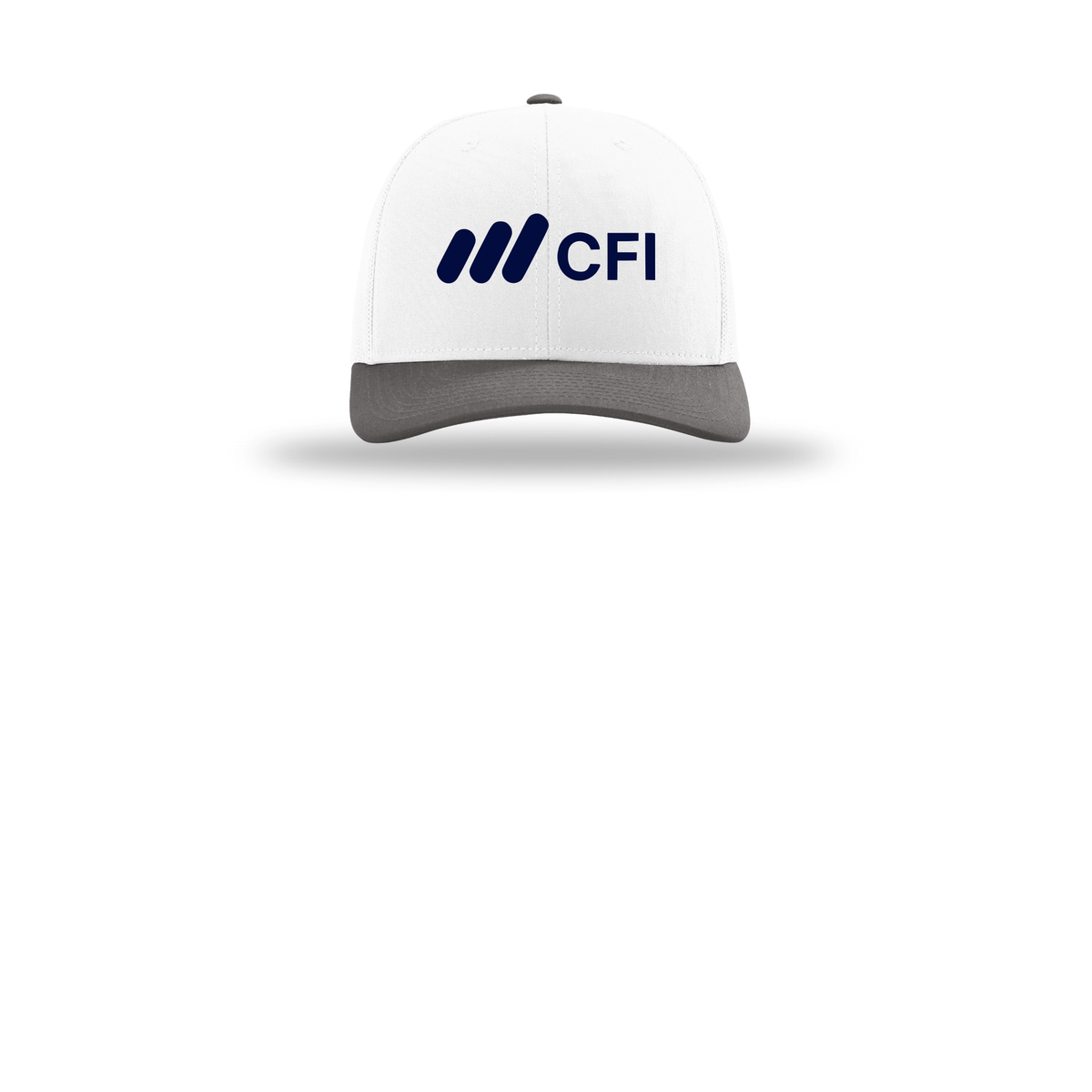 corporatefinanceinstitute-richardson-trucker-cap-embroidery-capfront-R112-whitewhitecharcoal-flat-front