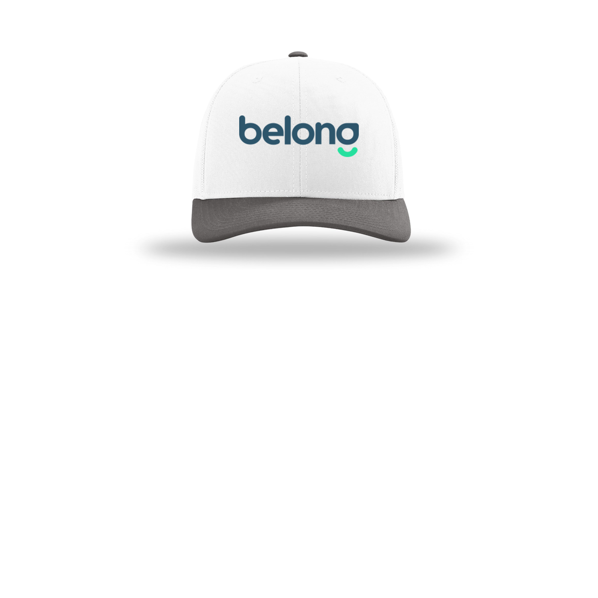 belonghome-richardson-trucker-cap-embroidery-capfront-R112-whitewhitecharcoal-flat-front