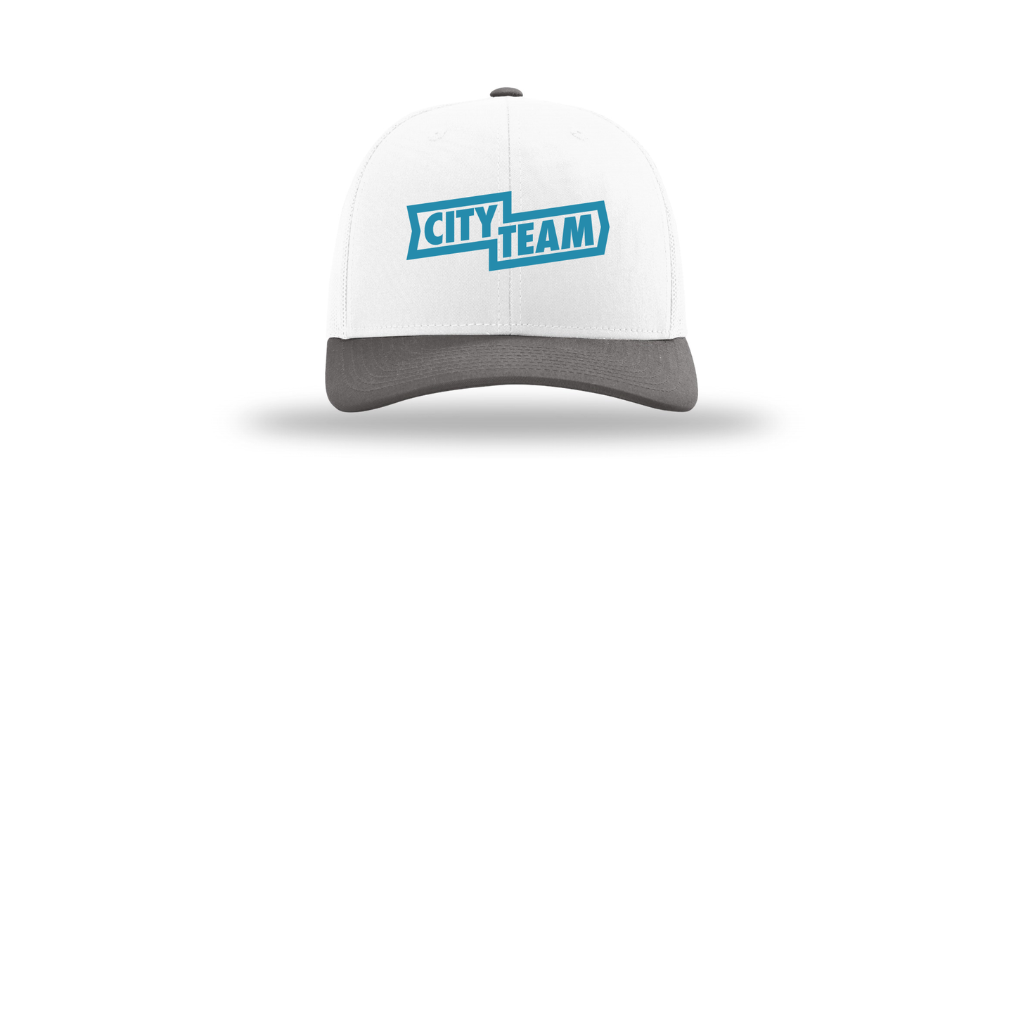 cityteam-richardson-trucker-cap-embroidery-capfront-R112-whitewhitecharcoal-flat-front