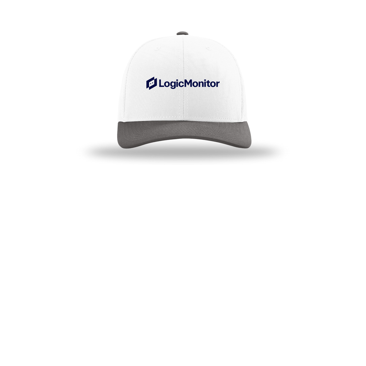 logicmonitor-richardson-trucker-cap-embroidery-capfront-R112-whitewhitecharcoal-flat-front